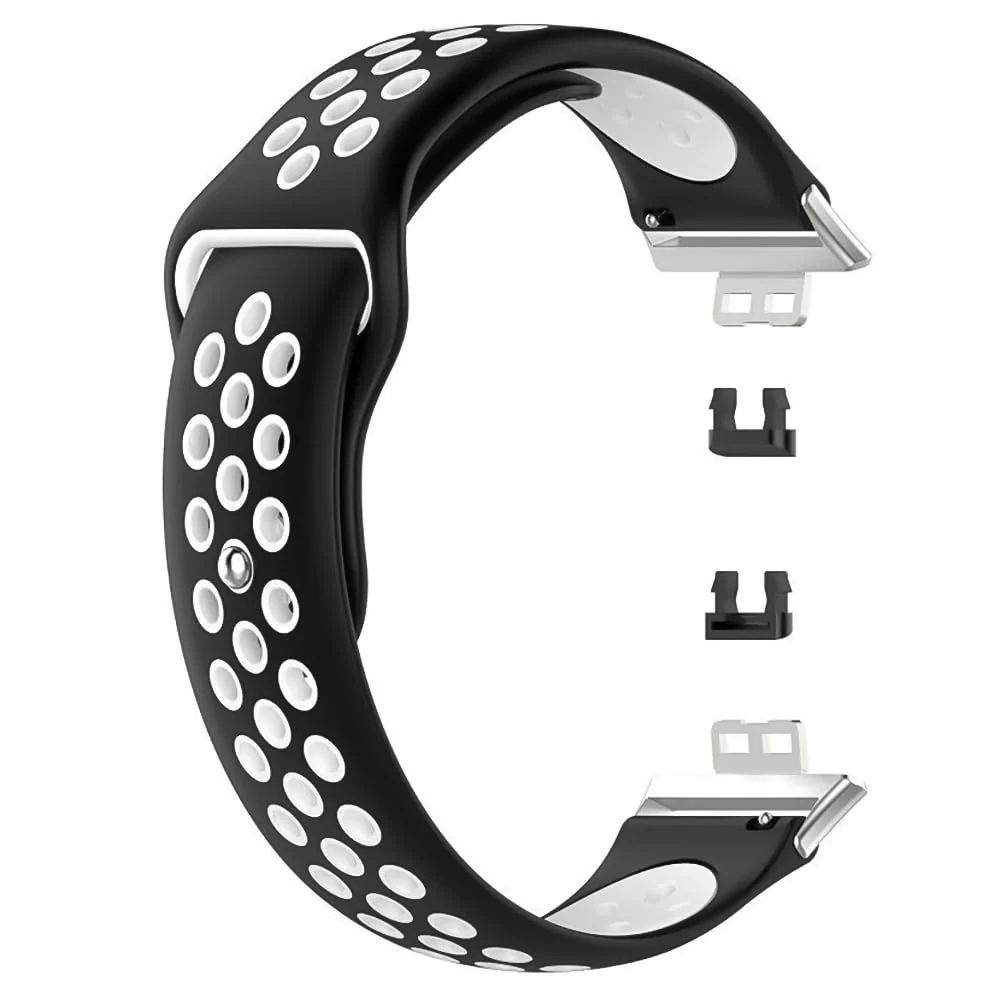 DL3 Mobilak Sport Strap Compatible with Huawei Watch Fit & Huawei Watch Fit New & Huawei Watch Fit Elegant, Breathable Silicone Double Hole Snap Buckle Band - Black & White