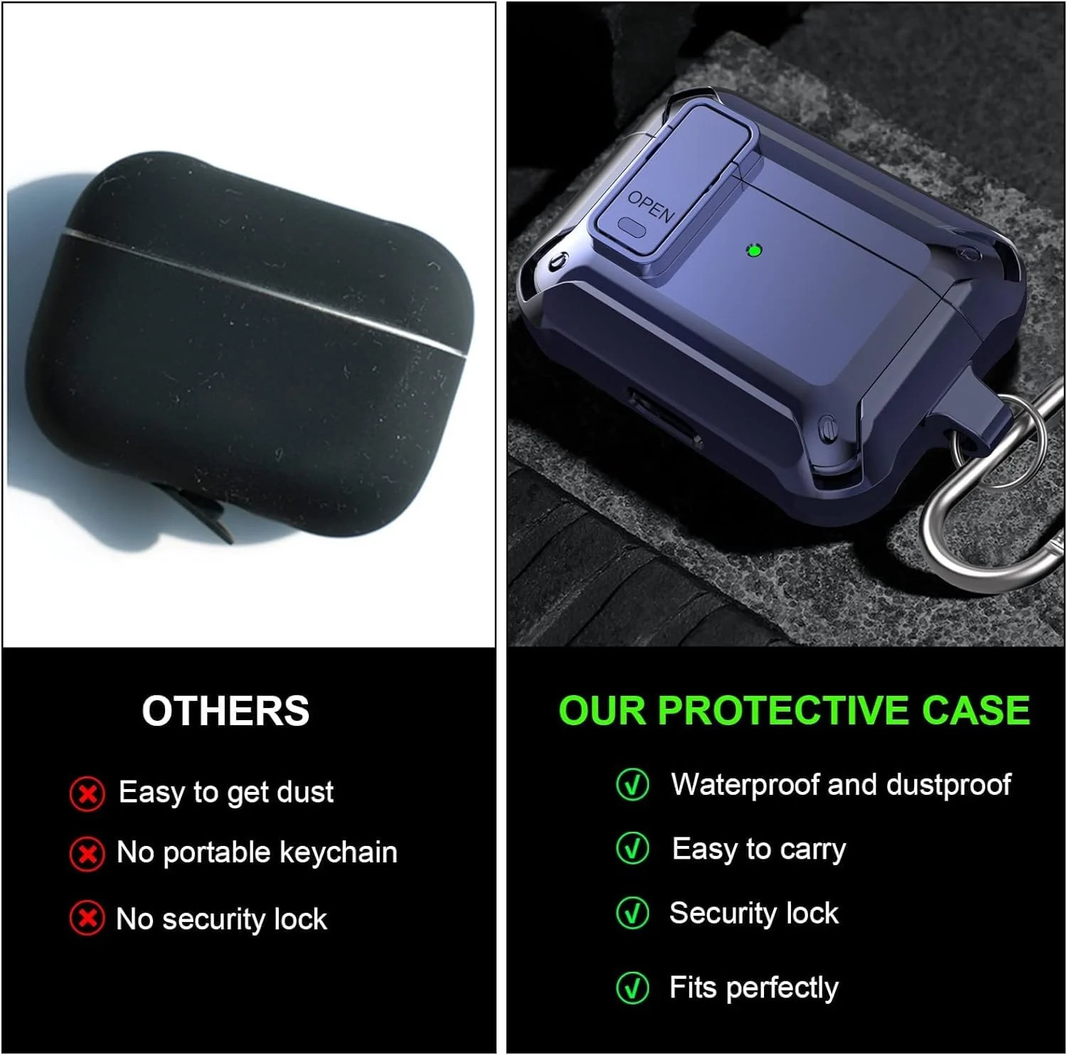 DL3 Mobilak Case Compatible with AirPods 3rd Generation with Lock, Rugged Armor Compatible with AirPods 3 Case with Keychain Shockproof Hard Shell Compatible with AirPods 3 Case - Blue