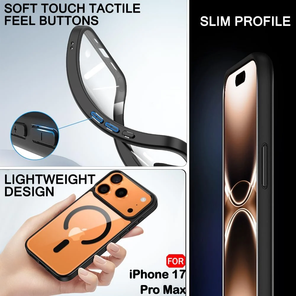 DL3 Mobilak Translucent Matte Case for iPhone 17 Pro Max Compatible with, Compatible with MagSafe accessories, Shock-absorbing protection, Scratch-resistant surface - Black