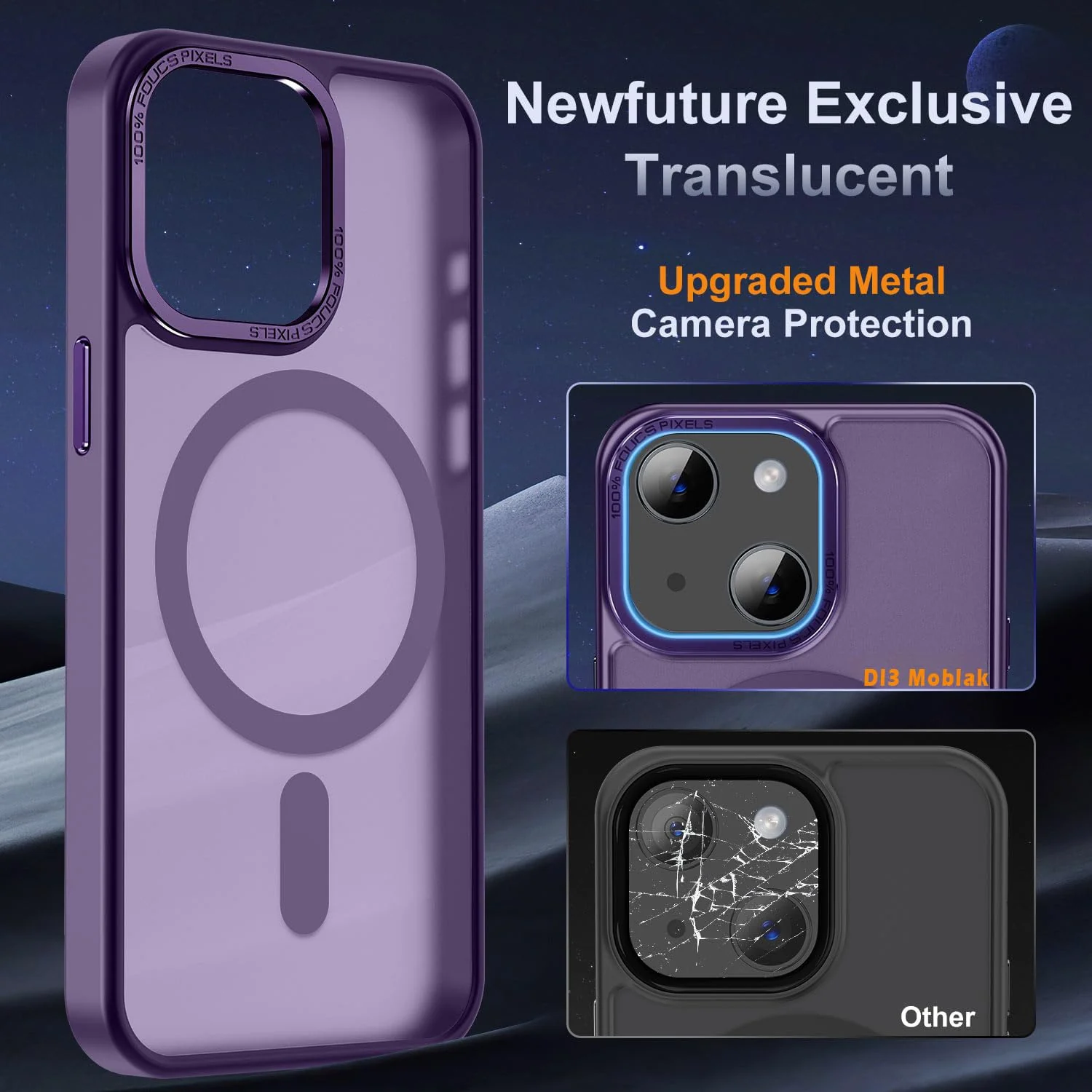 DL3 Mobilak Translucent Matte Case for iPhone 13 / iPhone 14 6.1-Inch, Compatible with MagSafe accessories, Supports wireless charging, Built-in magnetic car-mount support - Purple