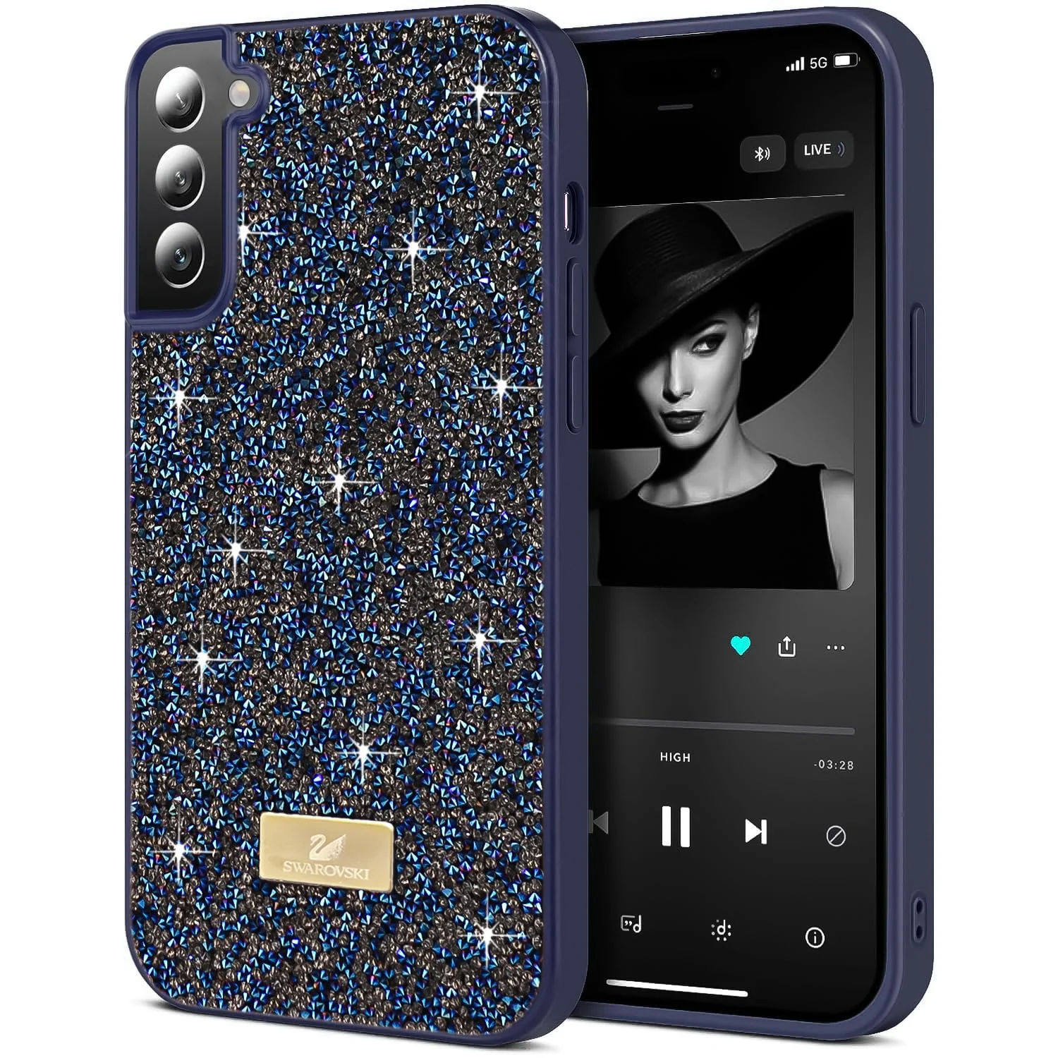 Case For Samsung Galaxy S22 5G Case Glitter, Sparkle Diamond Crystal Bling Case with Bling, Ultra Thin Lightweight Full Body Shockproof Anti-Scratch Protective Cover - Black