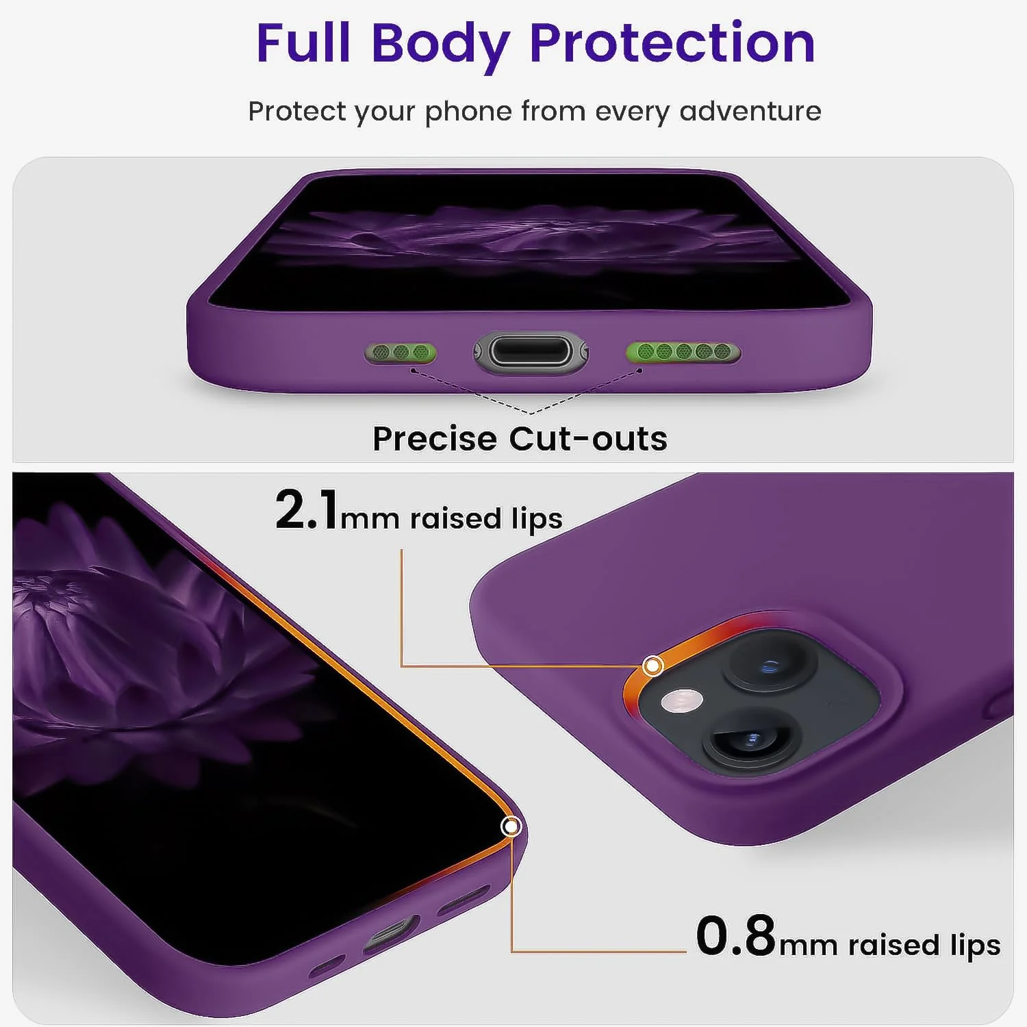 "DL3 Mobilak Compatible with iPhone 15 Plus/iPhone 14 Plus Case 6.7"", Slim Liquid Silicone 3 Layers Soft Gel Rubber Cover Protective Phone Case with Anti-Scratch Microfiber Lining - Violet"