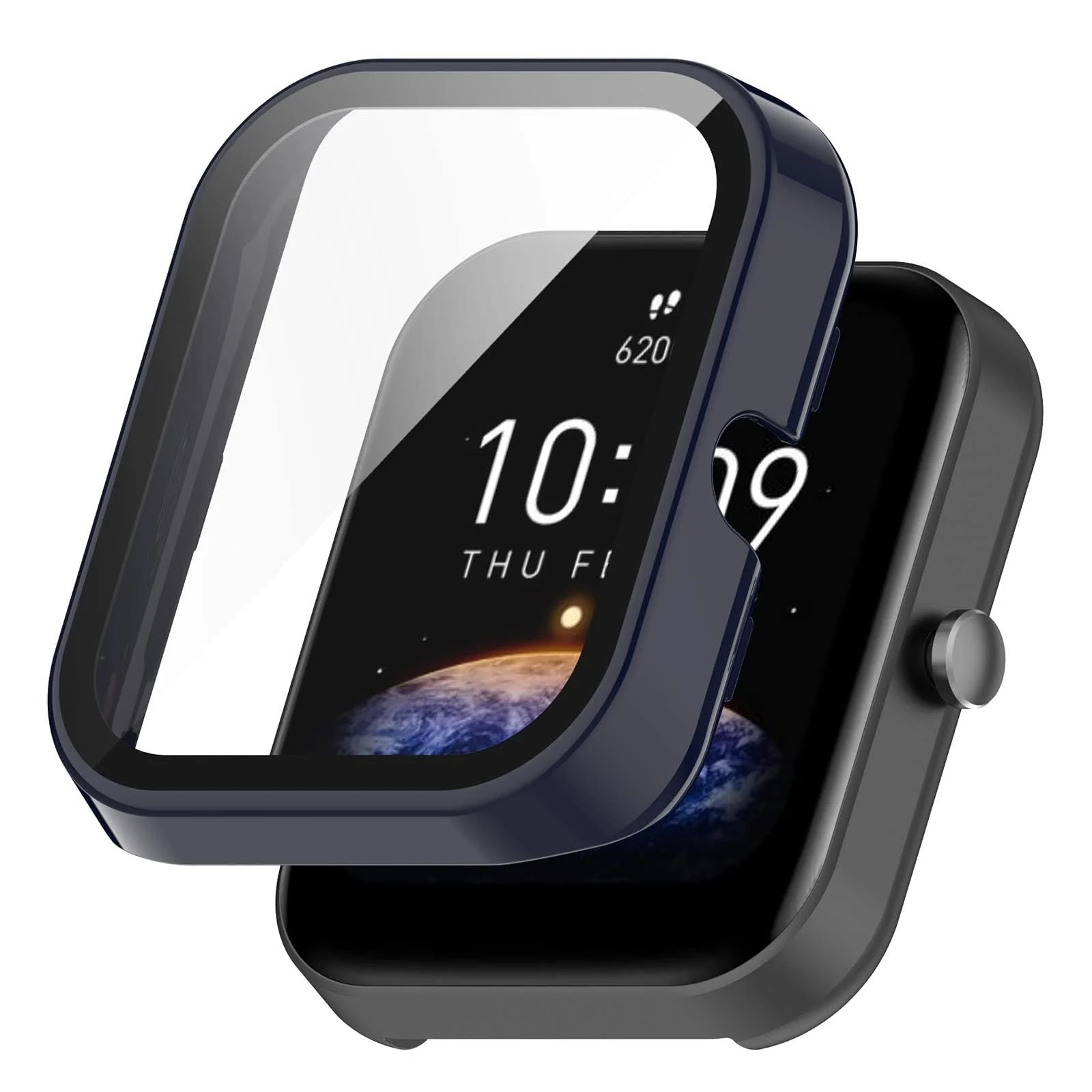 DL3 MOBILAK Full-Coverage Watch Case with Tempered Glass for Amazfit Bip 3 / Bip 3 Pro, Blue