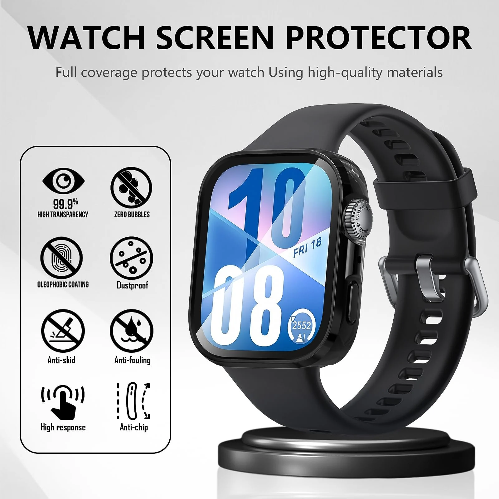 DL3 Mobilak Case Compatible with Huawei Watch Fit 4, Full Coverage Slim Hard Case Protective Bumper Built-in Tempered Glass Screen Protector Shell for Huawei Watch Fit 4 - Black