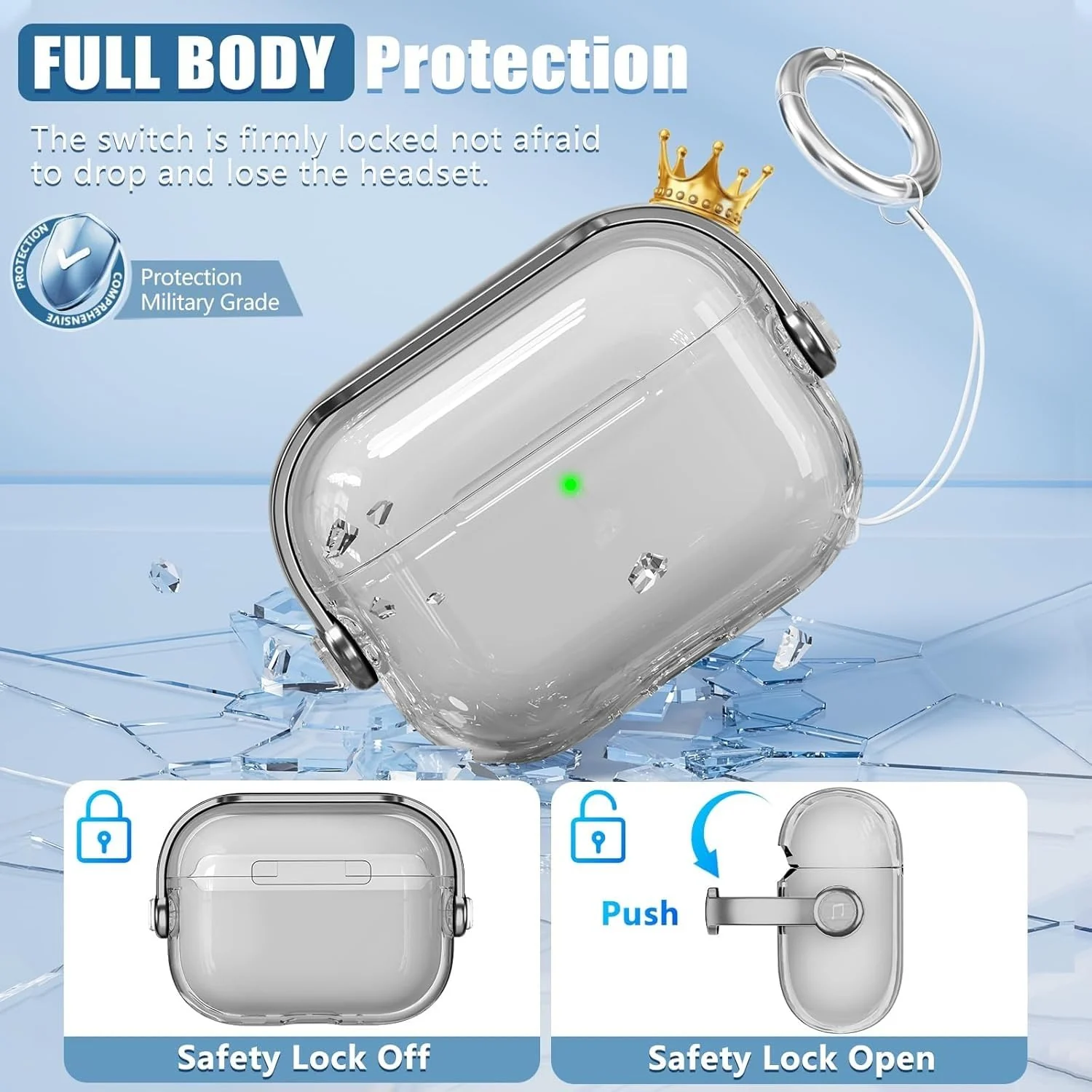 DL3 Mobilak Protective Case for AirPods Pro 2 [With Closure Lid] [Front LED Visible] [With Wrist Strap] Skin Case Compatible with 2022 AirPods Pro 2nd Generation - Gray