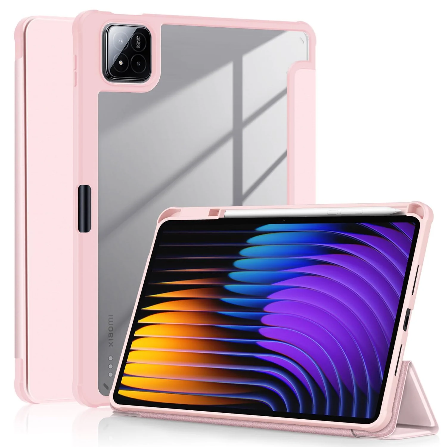 DL3 Mobilak Case for Xiaomi Pad 7 / Xiaomi Pad 7 Pro 2024 11.2 inch, Clear Shockproof Back Cover Built-in Pencil Holder, Auto Sleep/Wake - Pink Sand