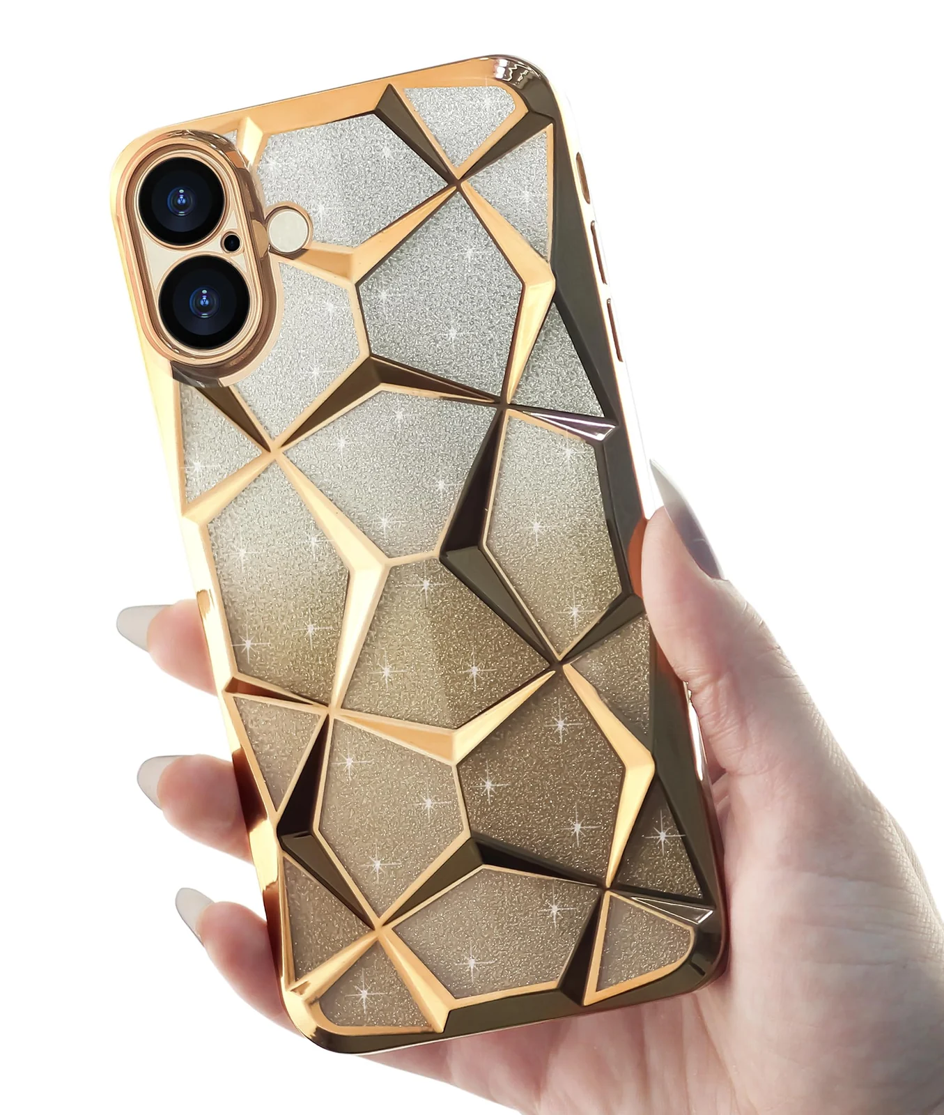 DL3 Mobilak Compatible with iPhone 16+ Plus 6.7-Inch Case Plating Bling Gradient Glitter Clear Cover Soft TPU Silicone Cute Camera Protection Shockproof Back for Women Girls Case - Gold