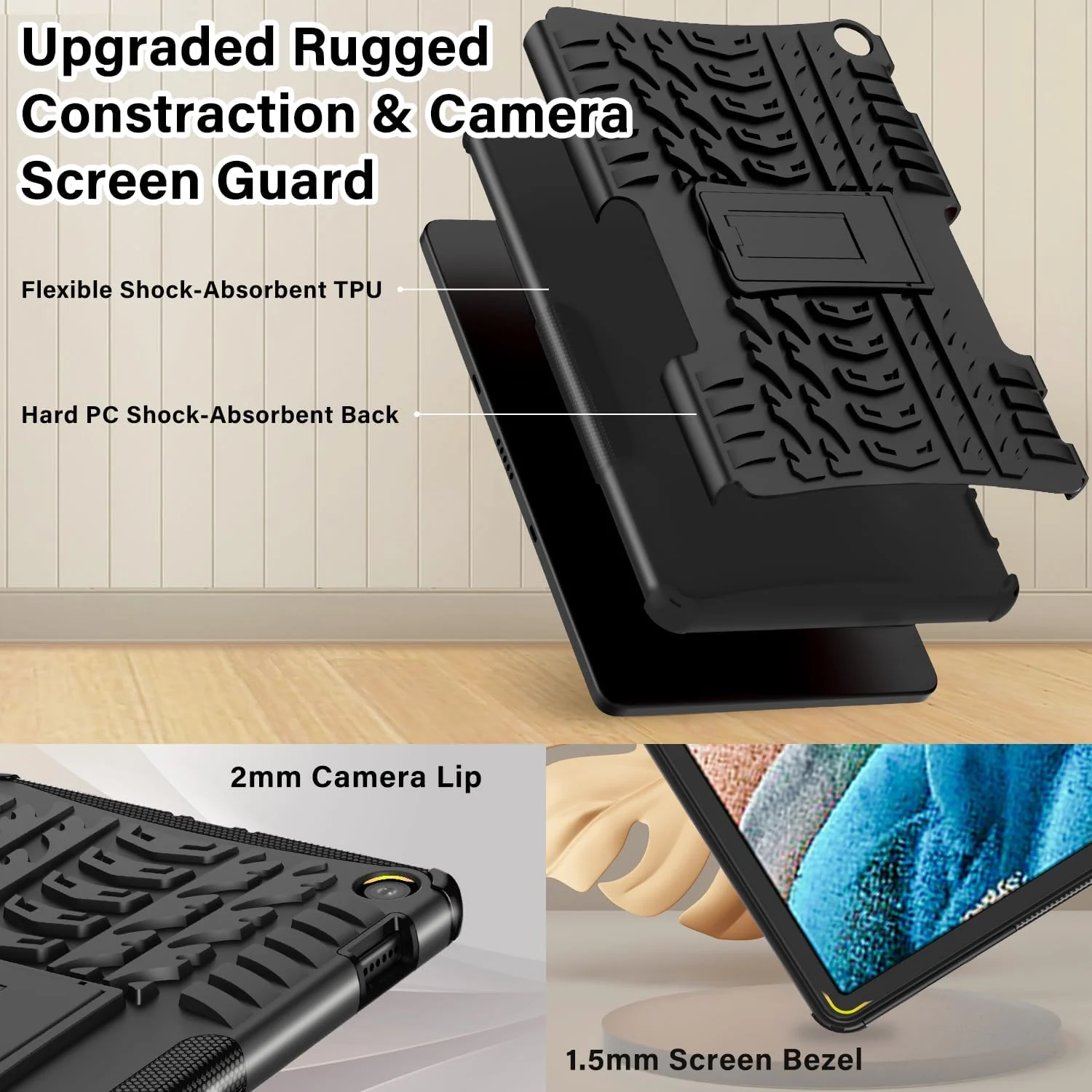 DL3 Mobilak Case For Samsung Galaxy Tab A8 10.5 Inch 2021(-X200/-X205/-X207), Hybrid Rugged Armor Heavy Duty 2 in 1 TPU + PC Combo Dual Layer Shockproof Case with Kickstand - Black