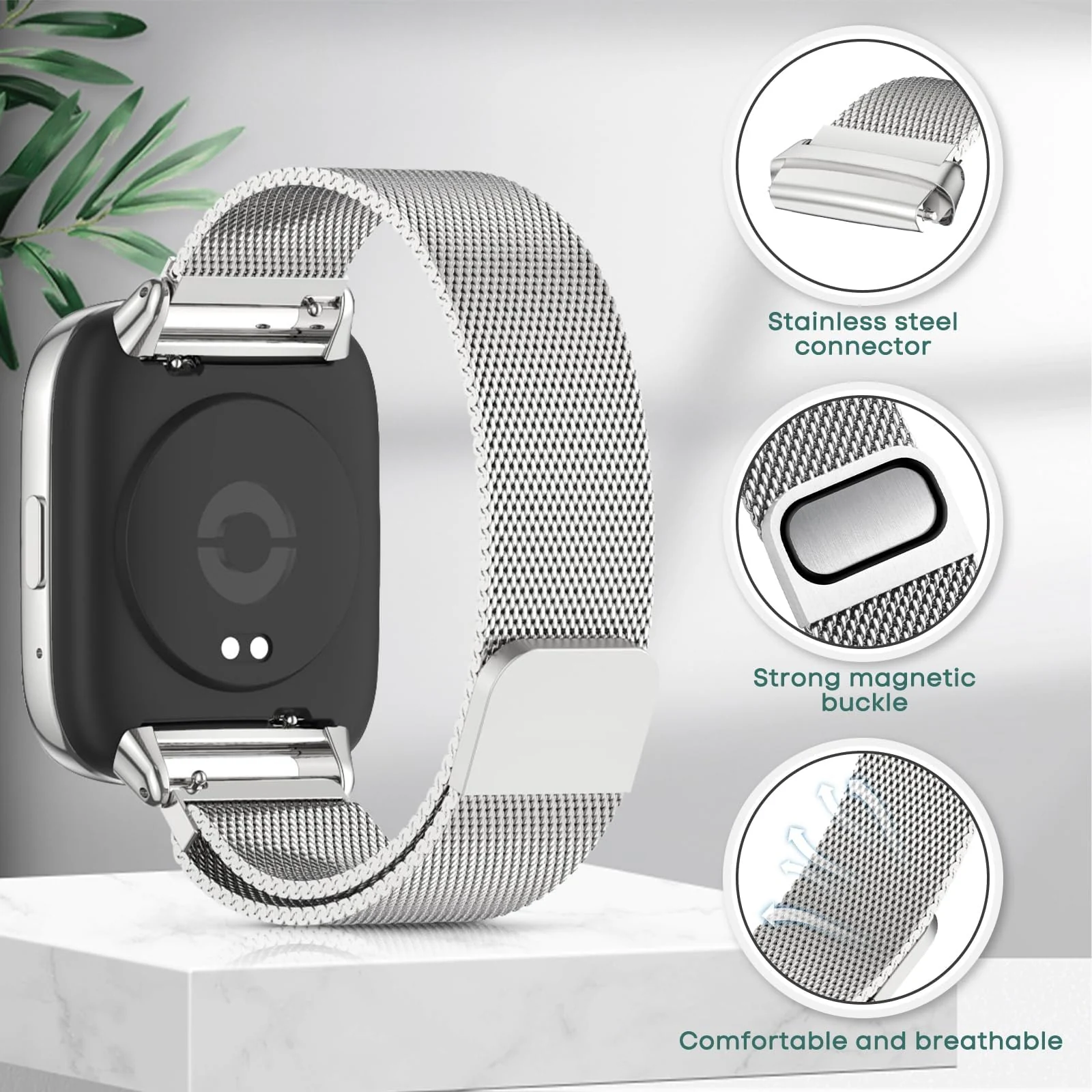DL3 Mobilak Bracelet Compatible with Xiaomi Redmi Watch 3 Active/Redmi Watch 3 Lite, Stainless Steel Replacement Strap, Mesh Metal Watch Strap, Magnetic Adjustable Replacement Band For Men Women - Silver