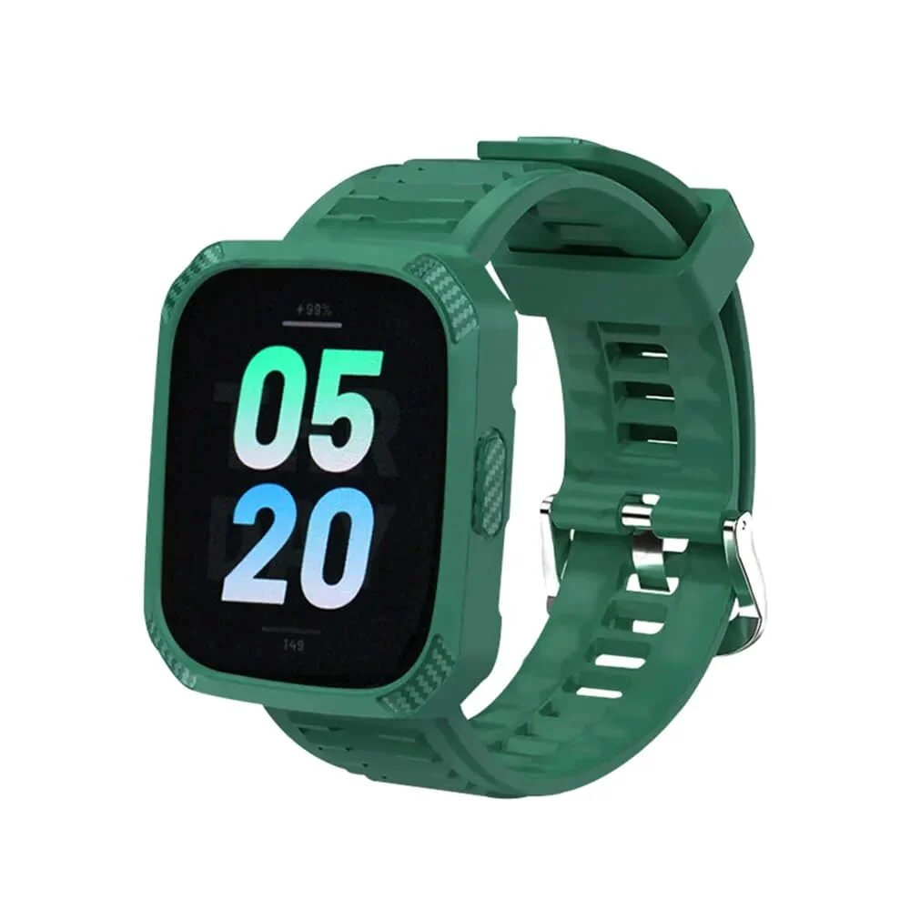 DL3 Mobilak Silicone Strap Carbon Fibre With Case Cover for Xiaomi Redmi Watch 3 Integrated strap Wristband Bracelet Metal Buckle correa Smartwatch Accessories For Redmi Watch3 - Dark Green