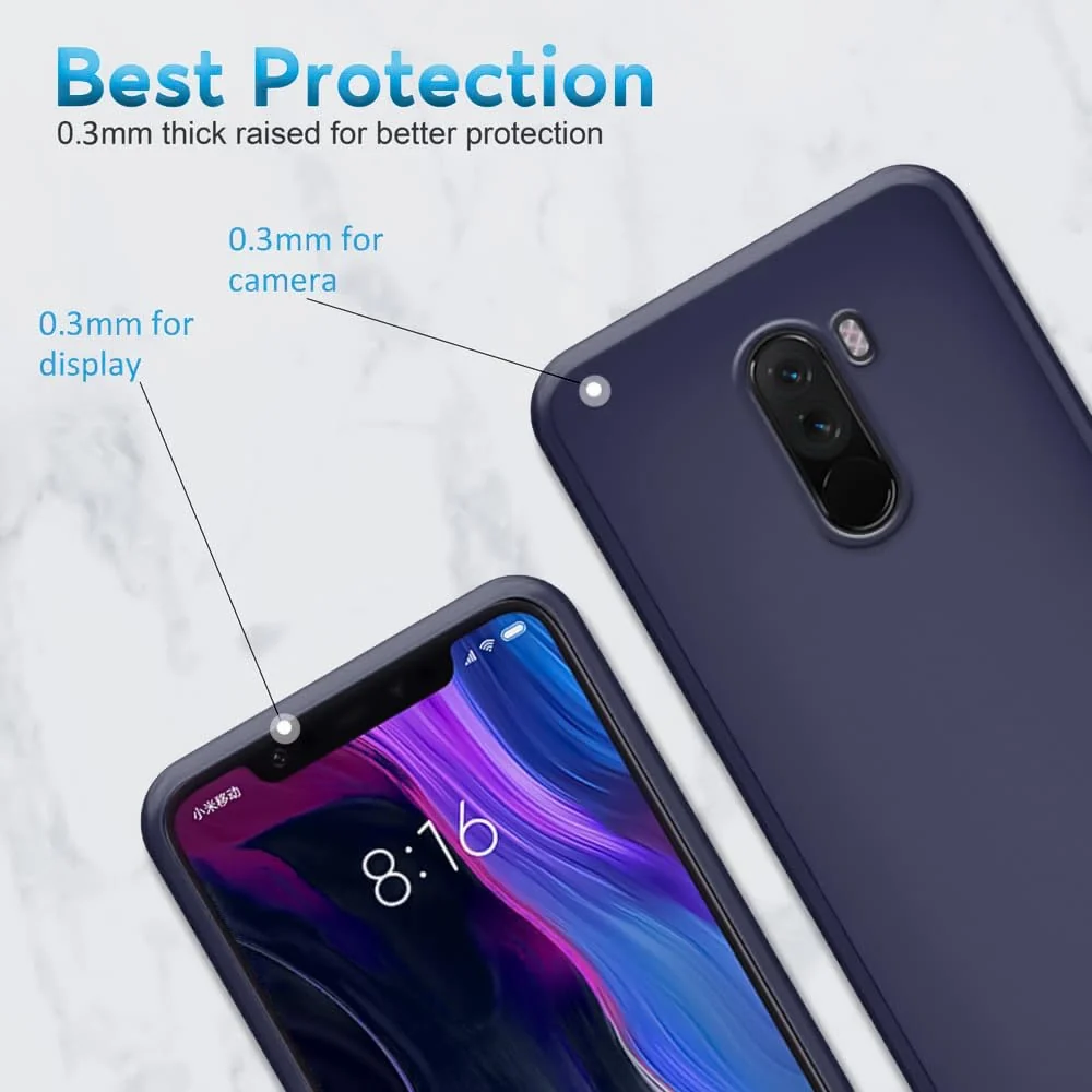 DL3 Mobilak Liquid Silicone Case for Xiaomi Poco F1, Shock-absorbing protection, Scratch-resistant surface, Soft microfiber lining - Dark Blue