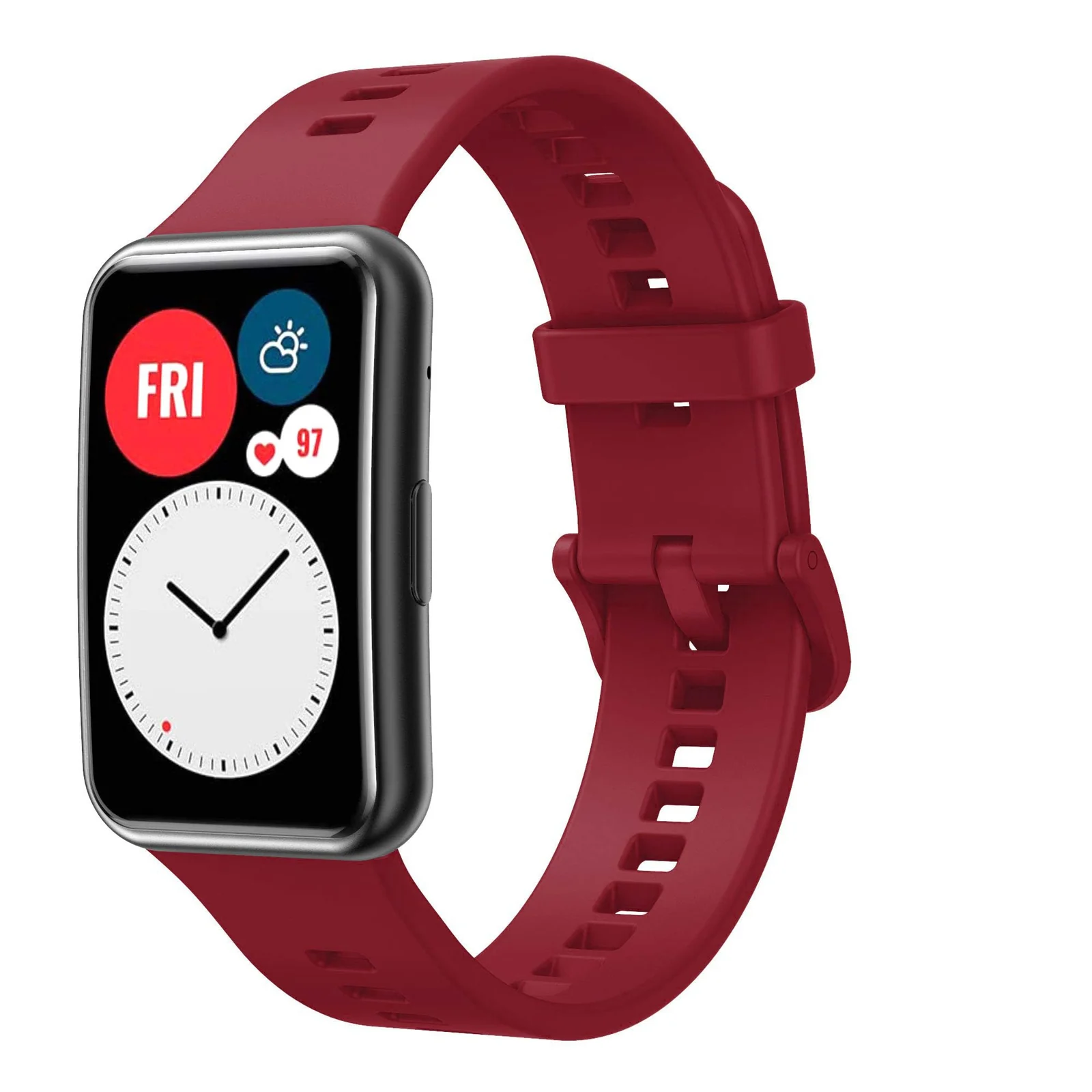 DL3 Mobilak Silicone Strap for Huawei Watch Fit, Soft Band Breathable Ultra-Light Waterproof Durable Adjustable Replacement Wristband - Dark Red