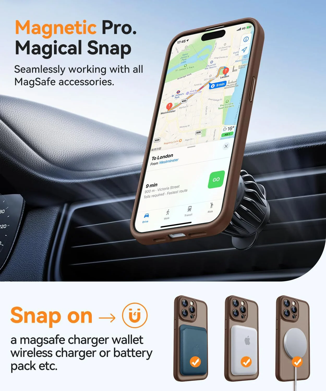 DL3 Mobilak Translucent Matte Case for iPhone 14 Pro, Compatible with MagSafe accessories, Supports wireless charging, Camera protection - Brown