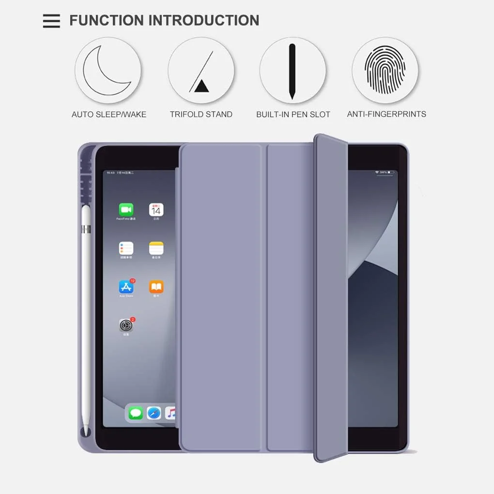 DL3 Mobilak Case For iPad 9.7-inch, (2018/2017), iPad Pro 9.7 Inch 2016, iPad Air 2nd/1st Smart Cover with Pencil Holder and Soft Silicone Back, Full Body Protection, Auto Wake/Sleep - Lavender