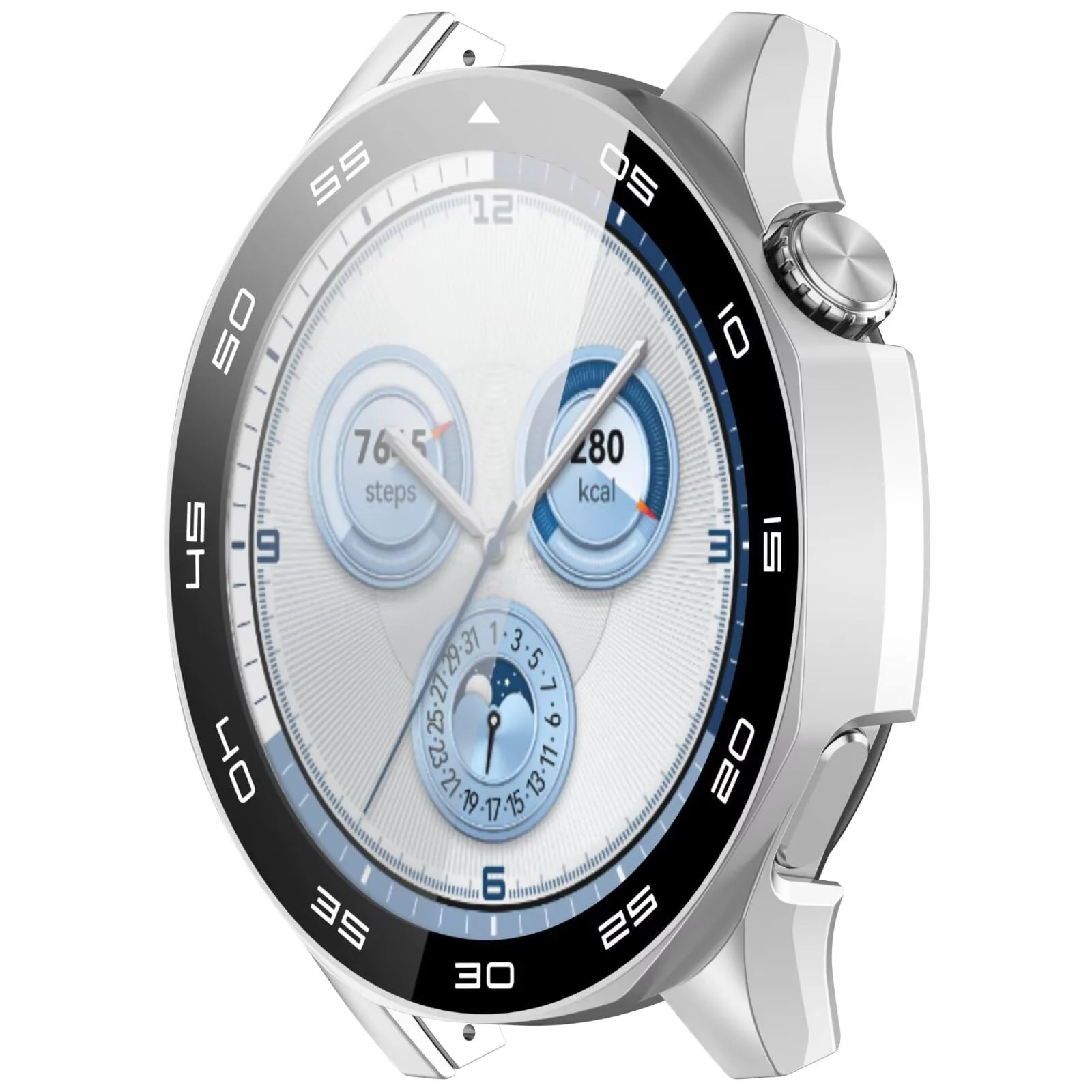 DL3 Mobilak Protective Case for Huawei Watch GT 5 46mm, Hard PC Bumper Cover with Built-in Tempered Glass Screen Protector Shell Cover Full Coverage Scratchproof with Scale - Silver