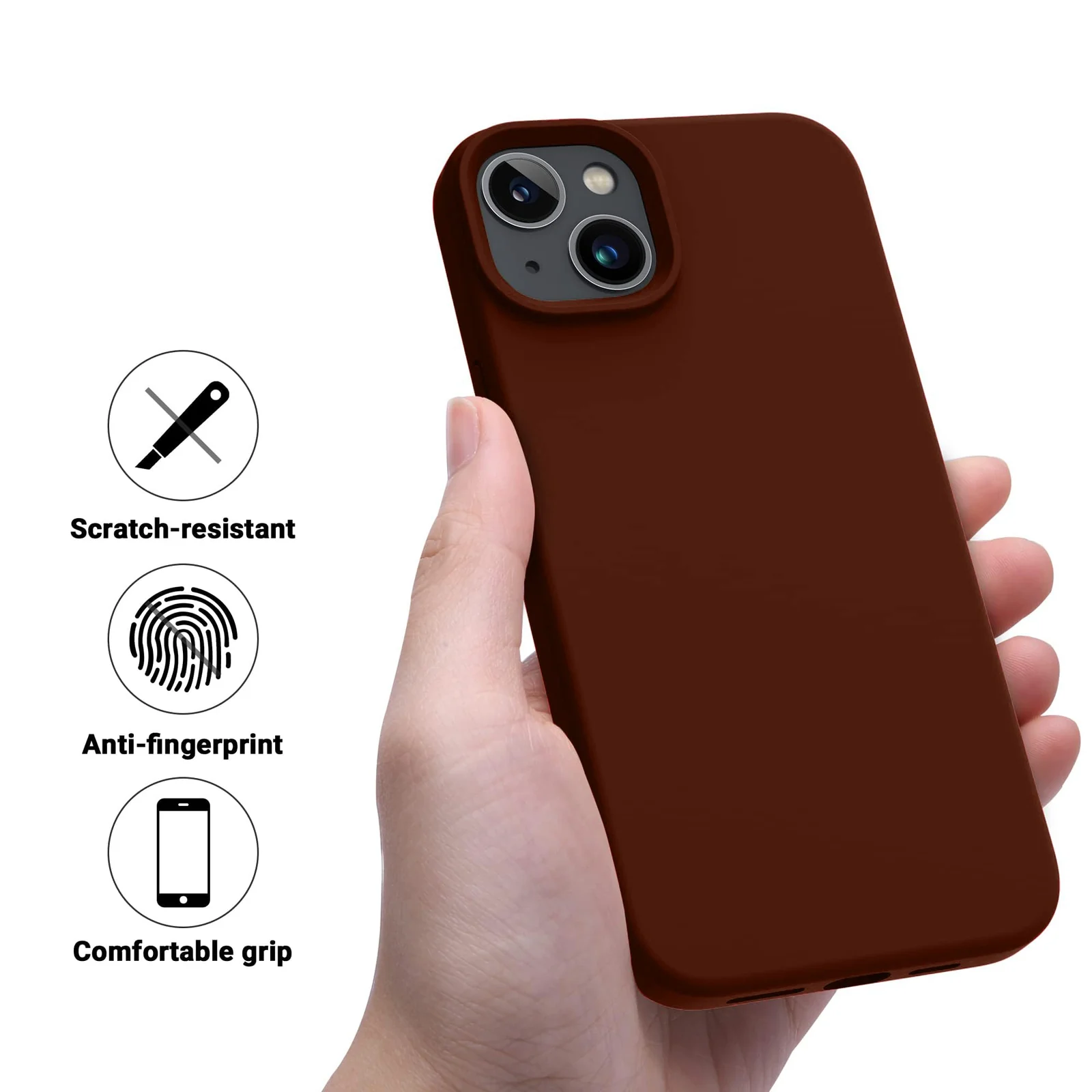 DL3 Mobilak Liquid Silicone Case for iPhone 15, Supports wireless charging, Shock-absorbing protection, Anti-fingerprint finish - Brown