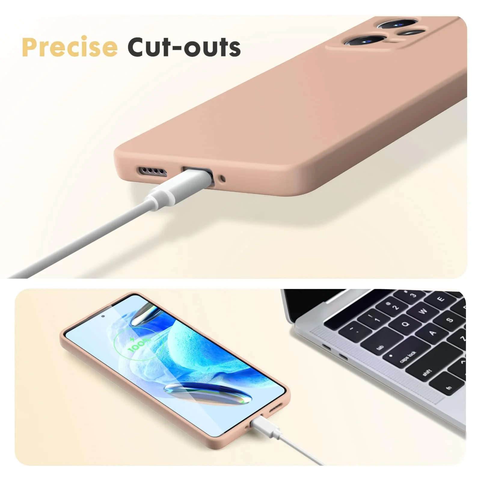 DL3 Mobilak Liquid Silicone Protective Case with Soft Microfiber Lining with Full Camera Protection for Xiaomi Redmi Note 12 Pro Plus 5G - Light Orange