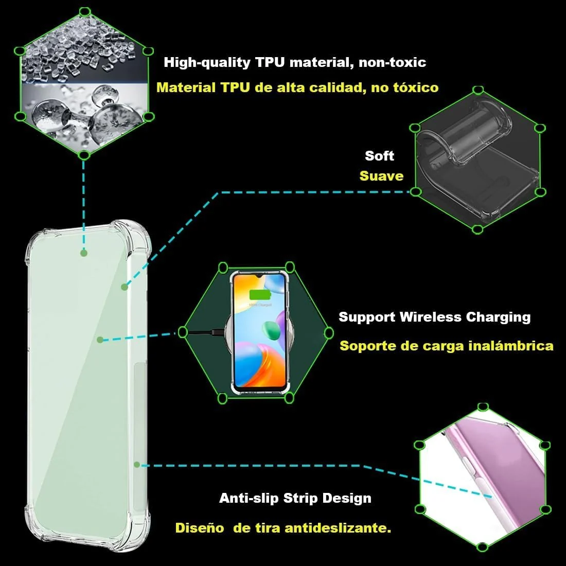 DL3 Mobilak Case Compatible with Tecno Camon 40 Pro 4G, Cover SiliconeTransparent TPU Gorilla Anti-shock Protector Camera Shockproof Corners - Clear