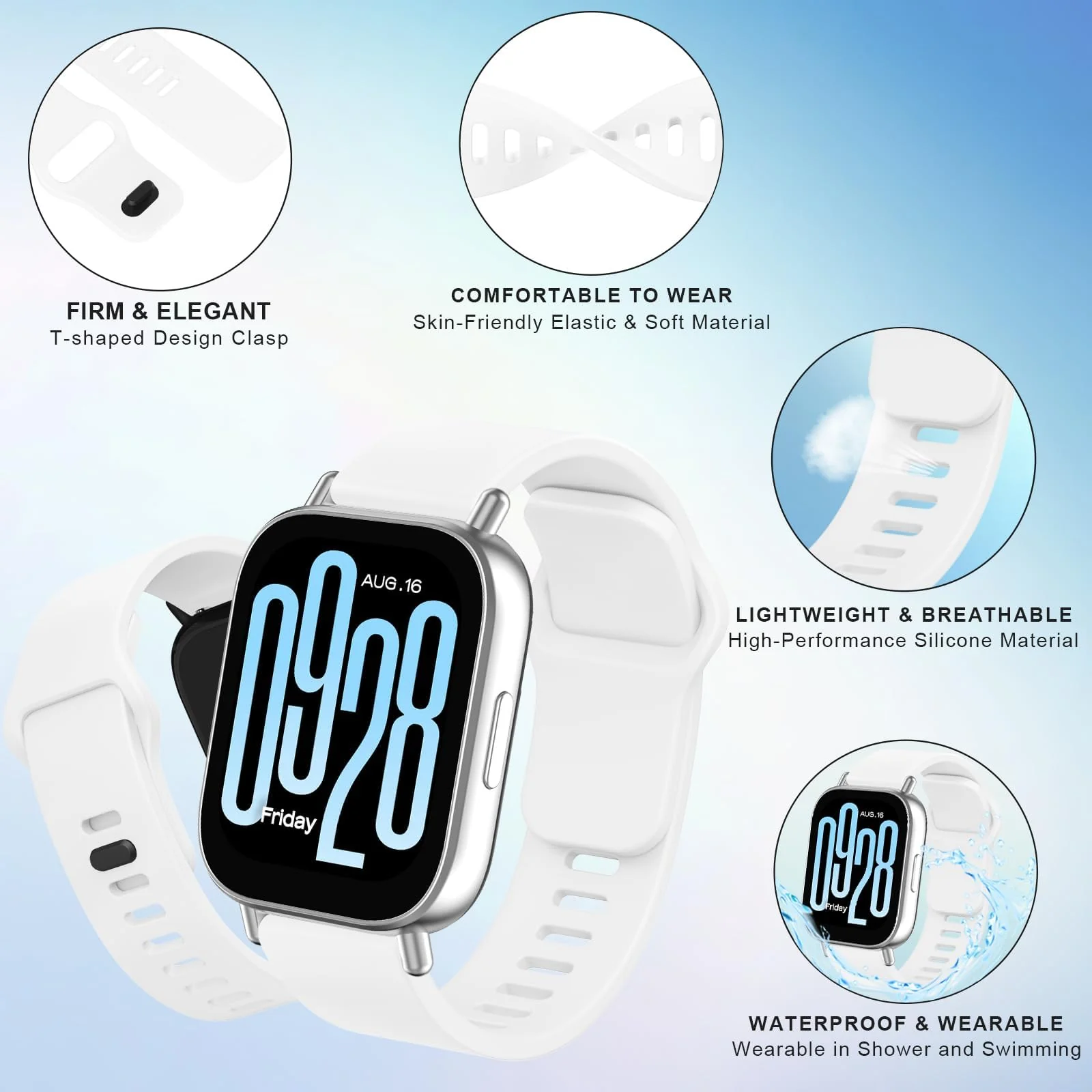 DL3 Mobilak Strap for Xiaomi Redmi Watch 5 Active/Redmi Watch 5 Lite, 22mm Adjustable Quick Release Silicone Replacement Watch Band Straps Wristbands Bracelet for Women Men - White