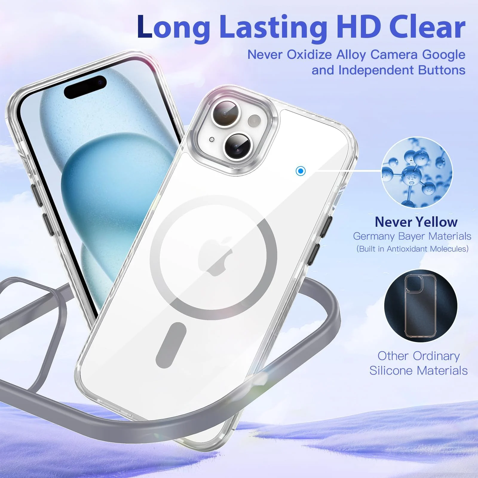 DL3 Mobilak Rugged Protective Case for iPhone 13 / iPhone 14, Compatible with MagSafe accessories, Supports wireless charging, Shock-absorbing protection - Gray