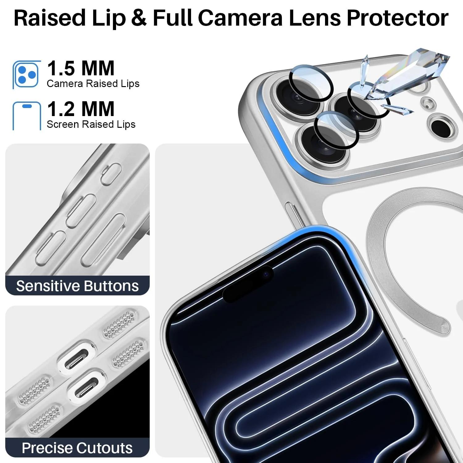 DL3 Mobilak For iPhone 17 Pro Magnetic Case, Compatible with MagSafe, Built-in Camera Lens Protector, Luxury Plating Soft TPU Clear Shockproof Slim Thin Cover - Silver Matte