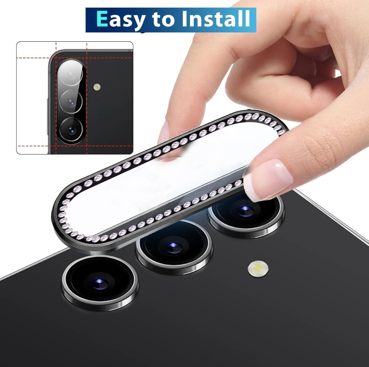 DL3 Mobilak Camera Lens Protector for Samsung Galaxy A07 4G Accessories, 9H Tempered Glass Metal Individual Ring Camera Cover Screen Protector, Case Friendly, Anti Scratch - Diamond Black
