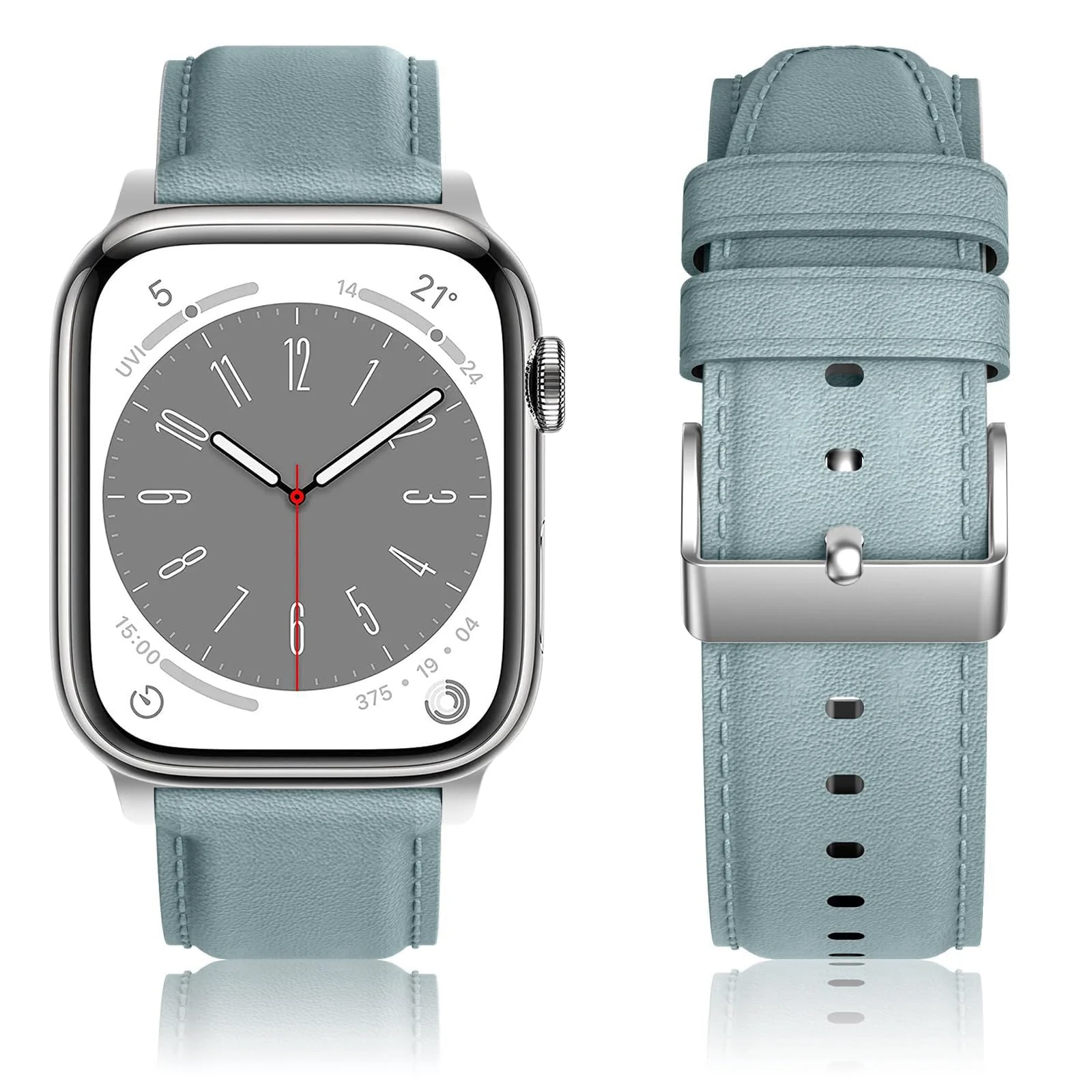 DL3 Mobilak Compatible with Apple Watch Band 49mm 46mm 45mm 44mm 42mm Leather Band Replacement Strap, Soft Leather Bracelet for iWatch Series 11 10 9 8 7 6 5 4 SE SE2 Ultra 3 2 1 - Light Blue