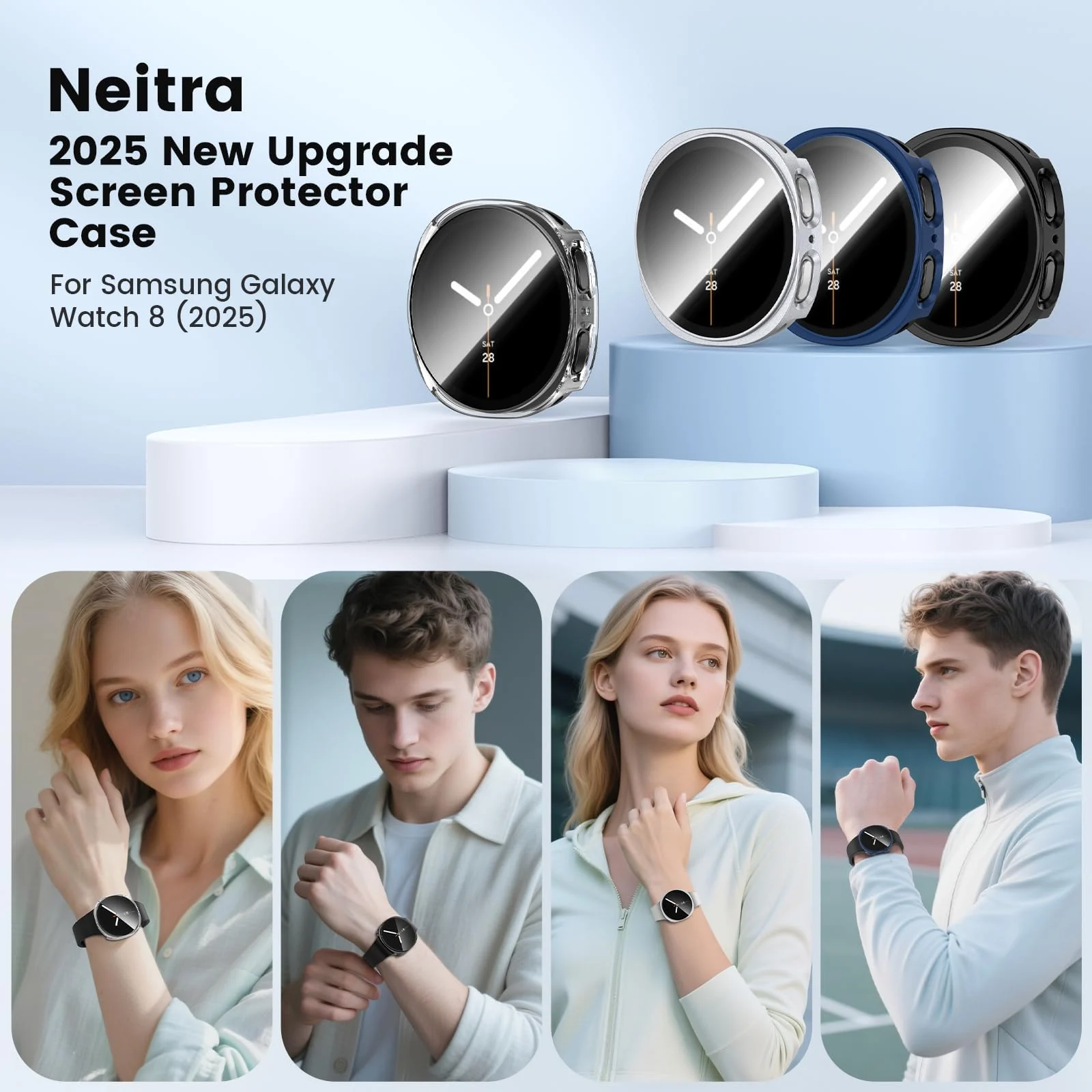 DL3 Mobilak Case Compatible with Samsung Galaxy Watch 8 44mm, Full Coverage Slim Hard Case Protective Bumper Built-in Tempered Glass Screen Protector Shell for Galaxy Watch8 44 mm - Black