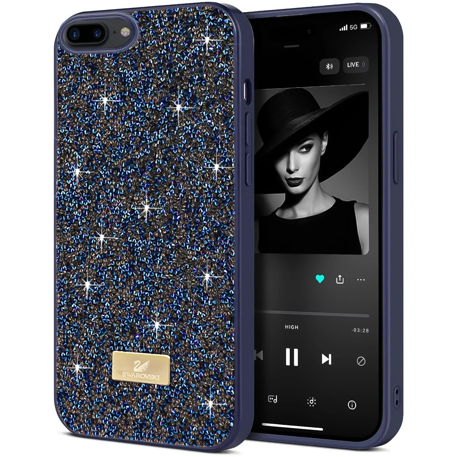 Case For iPhone 7 Plus/iphone 8 Plus Case Glitter, Sparkle Diamond Crystal Bling Case with Bling, Ultra Thin Lightweight Full Body Shockproof Anti-Scratch Protective Cover - Black