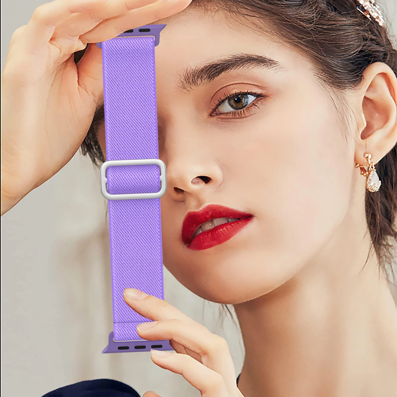DL3 Mobilak Nylon Solo Loop Straps For Apple Watch Band 49mm 45mm 44mm 42mm 41mm 40mm 38mm, Elastic Wristbands for iwatch Ultra Series 9 8 7 6 5 4 3 2 1 Se (38MM/40MM/41MM) - Light Purple