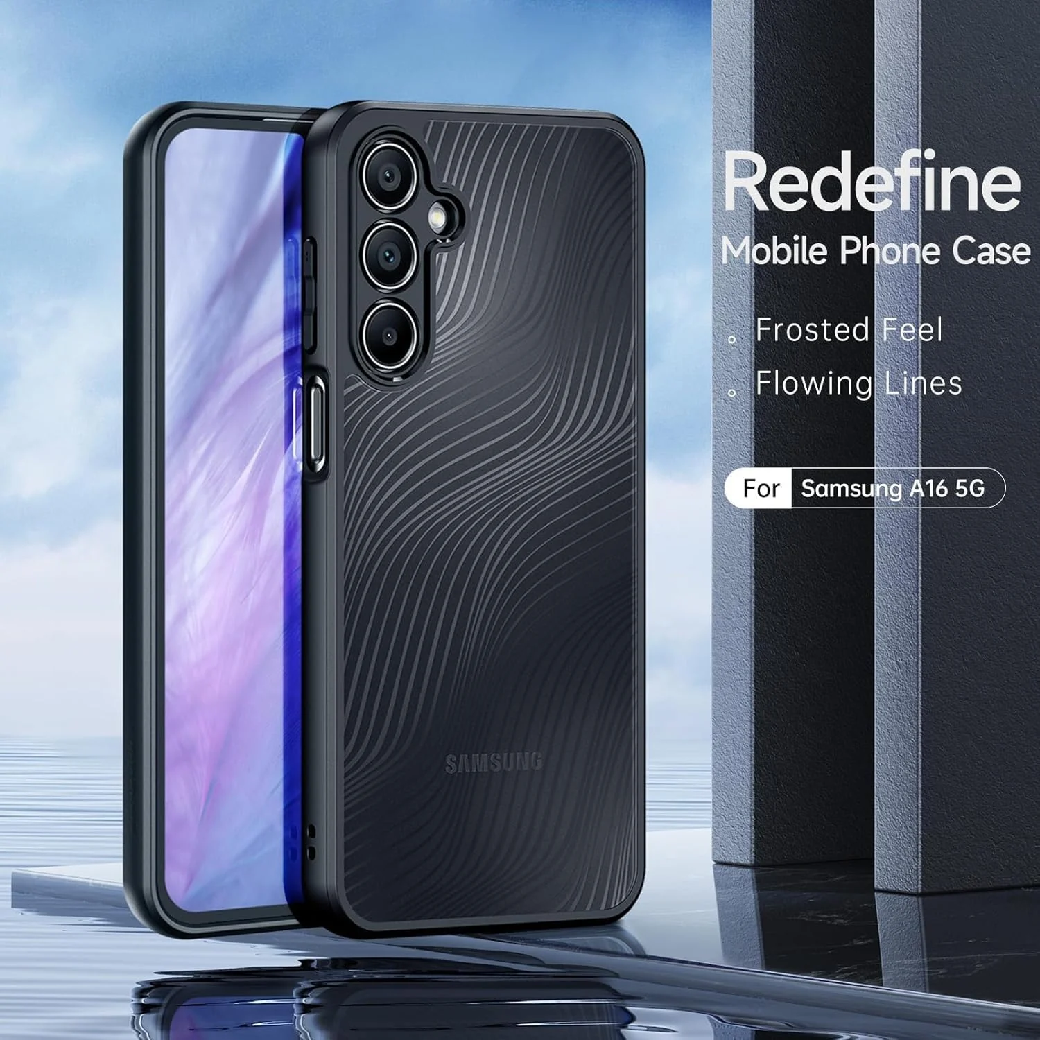 DL3 Mobilak Compatible with Samsung Galaxy A16 Case Waterproof, Full-Body Heavy Duty Shockproof Phone Case, Translucent Matte Cover, Built-in Camera Lens Protective - Black