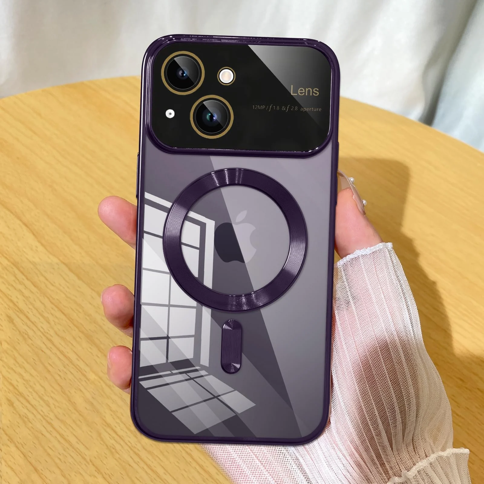 DL3 Mobilak Clear MagSafe-Compatible Magnetic Case for iPhone 14 6.1 Inch with Camera Protection and Shockproof Design - Dark Purple