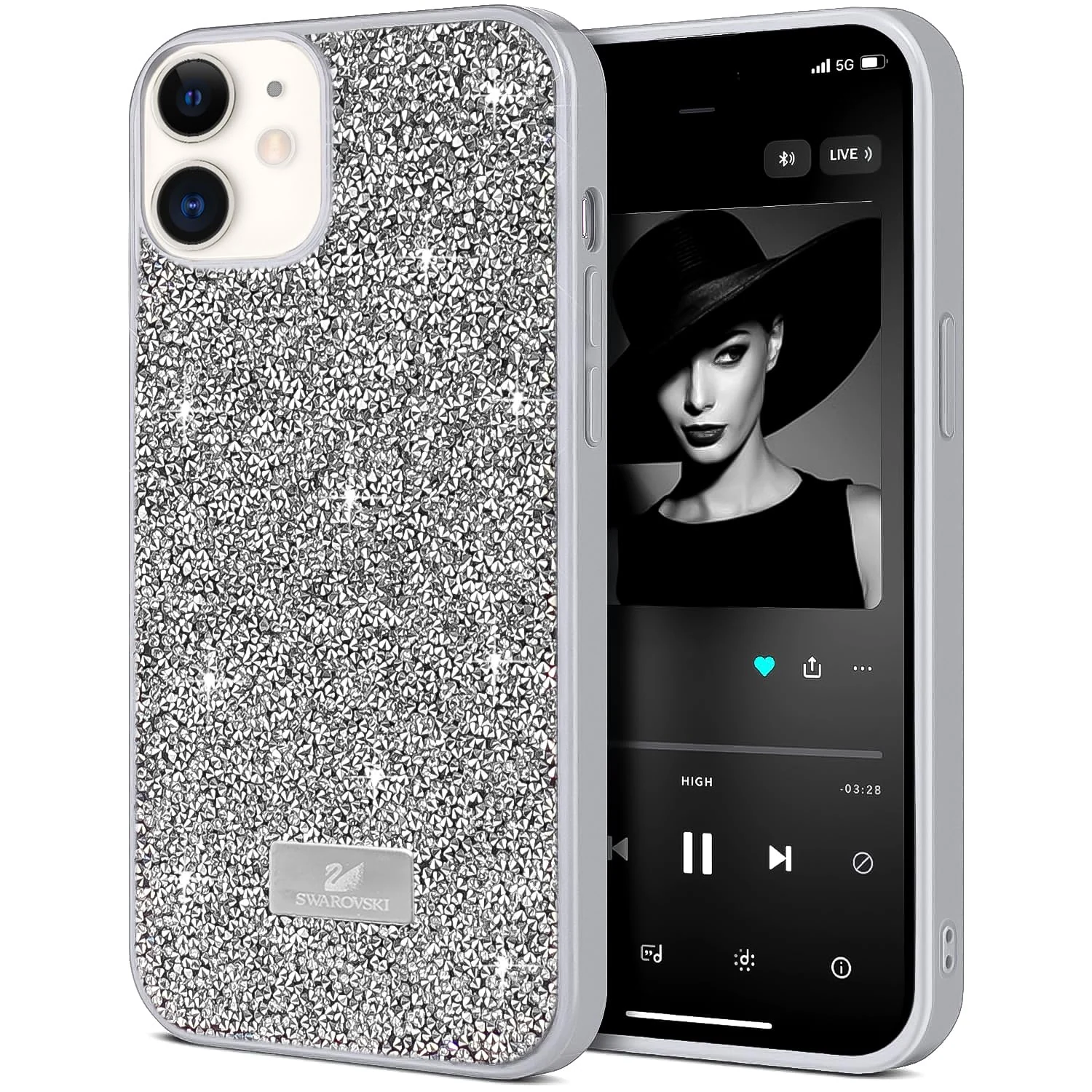 DL3 Mobilak Glitter Rhinestone Protective Case for iPhone 12 6.1-Inch with Shockproof Design - Silver 2