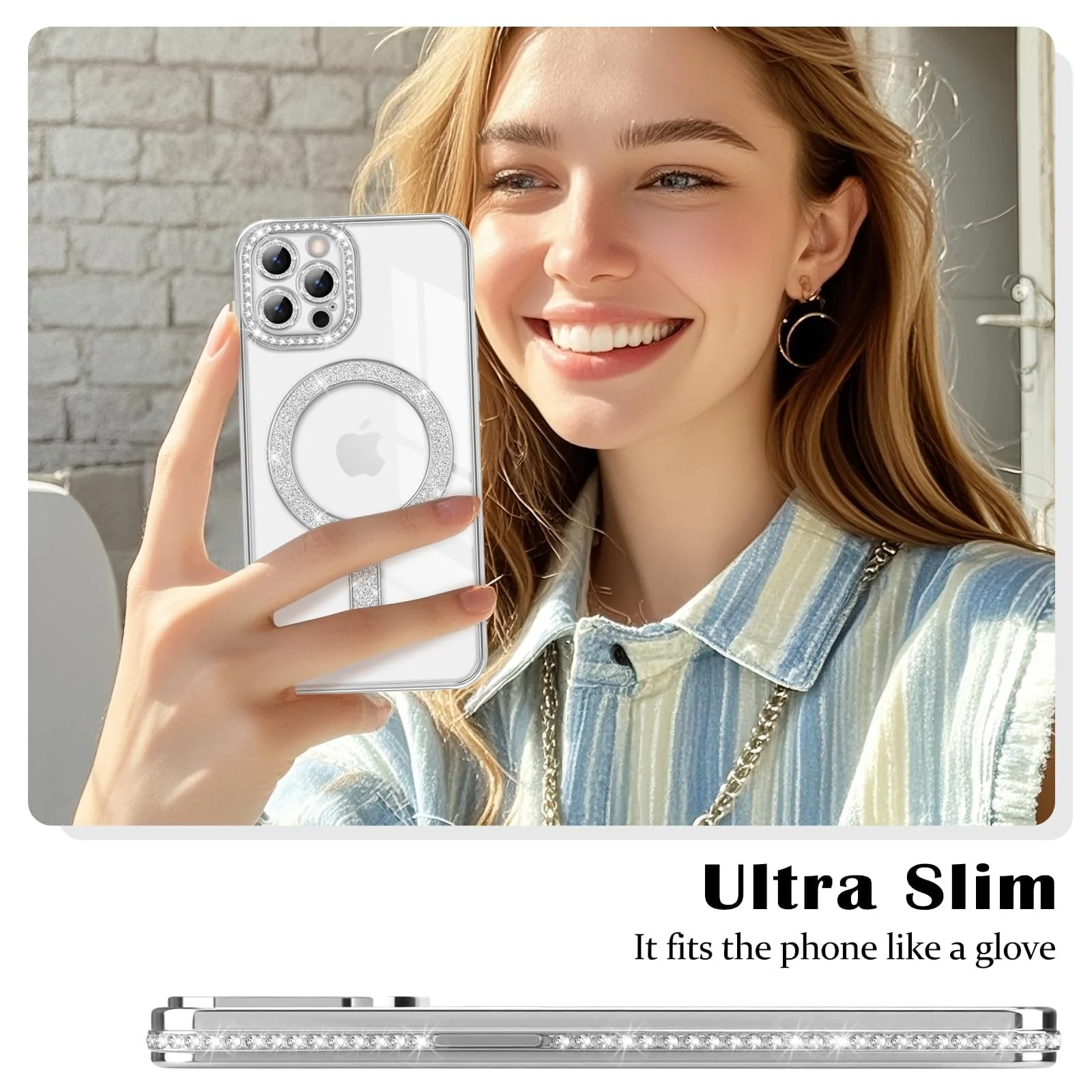 DL3 Mobilak MagSafe-Compatible Magnetic Case for iPhone 12 Pro Max with Camera Protection and Magnetic Car-Mount Support - Silver