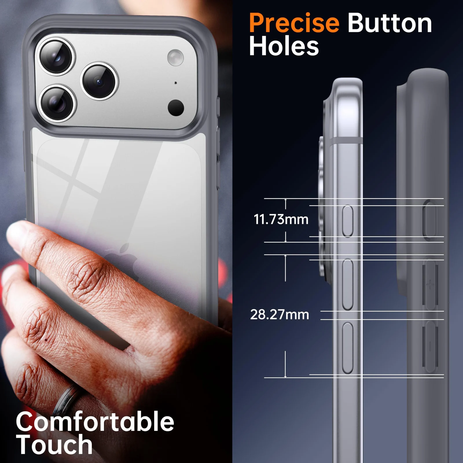 DL3 Mobilak Clear PC and TPU Protective Case for iPhone 17 Pro 6.3-Inch with Military-Grade Protection and Anti-Yellowing Design - Gray