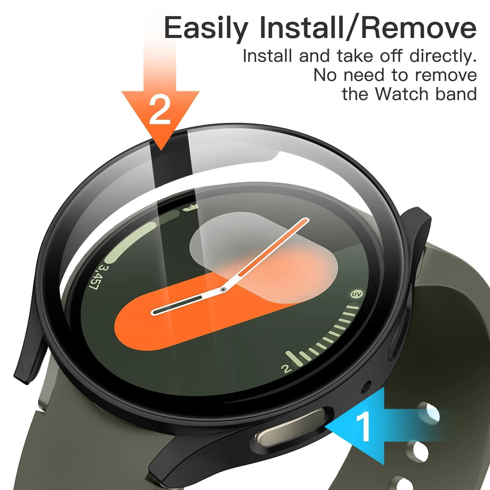 DL3 Mobilak Case with Screen Protector for Samsung Galaxy Watch 7 44mm, Bumper Full Coverage Hard PC Overall Protective Cover, Built-in Tempered Glass Film High Sensitivity - Black