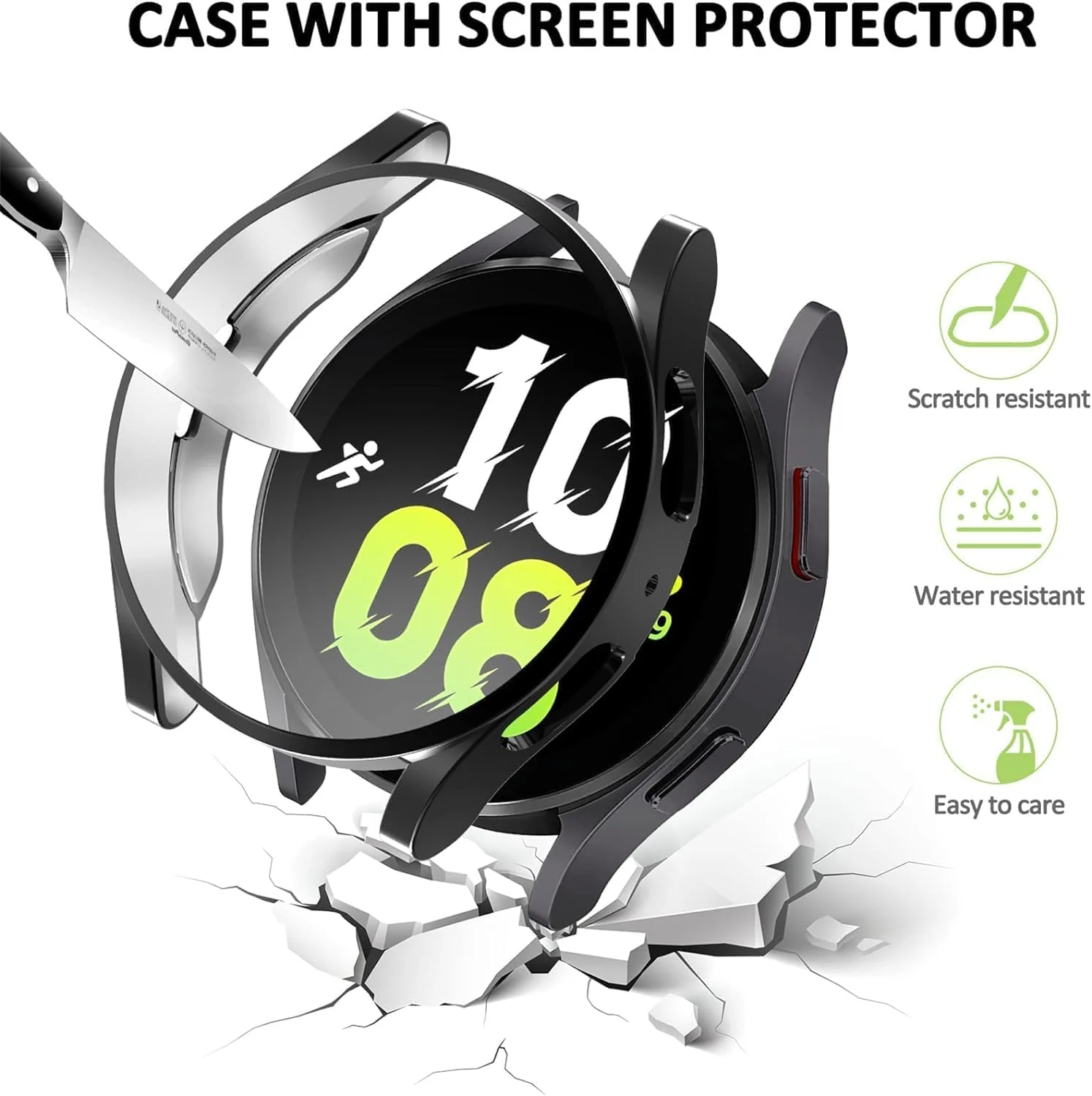 DL3 Mobilak Dal3 Mobile Protective Case Compatible with Samsung Galaxy Watch 4 44mm 2021 and Watch 5 2022 All-Around Screen Slim Design Soft TPU Shockproof - Black