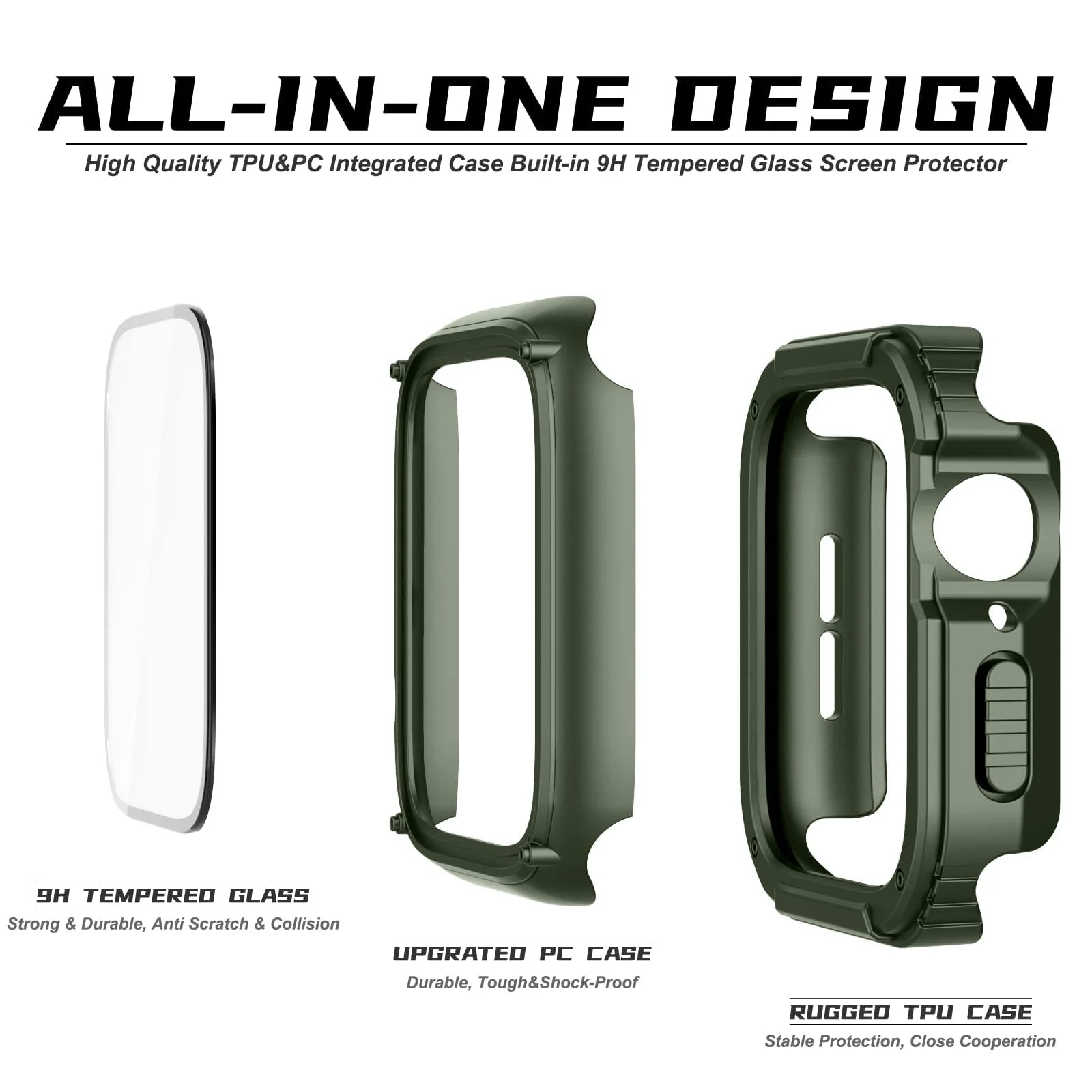 DL3 Mobilak Rugged Apple Watch Case 38mm Series 3/2/1 with Built-in Glass Screen Protector, Durable Military Grade Drop-Proof Protective Cove Full Coverage Shock-Proof Bumper For iWatch 38mm - Green