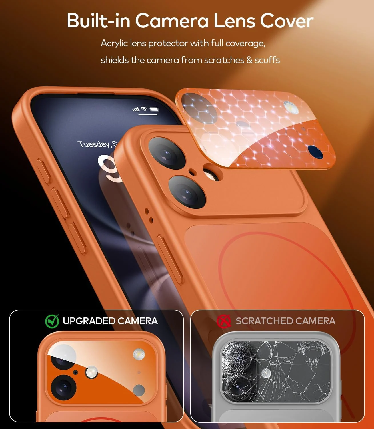 DL3 Mobilak MagSafe-Compatible Magnetic Case for iPhone 17 with Camera Protection and Shockproof Design - Orange