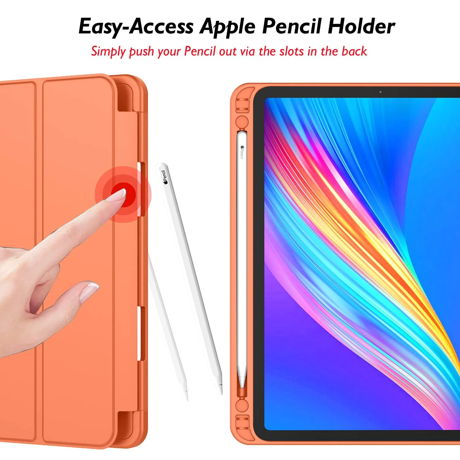 DL3 Mobilak New iPad Pro 12.9 Inch Case 2022/2021/2020(6th/5th/4th Gen) with Pencil Holder, Smart iPad Case [Support Touch ID and Auto Wake/Sleep] with Auto 2nd Gen Pencil Charging - Orange