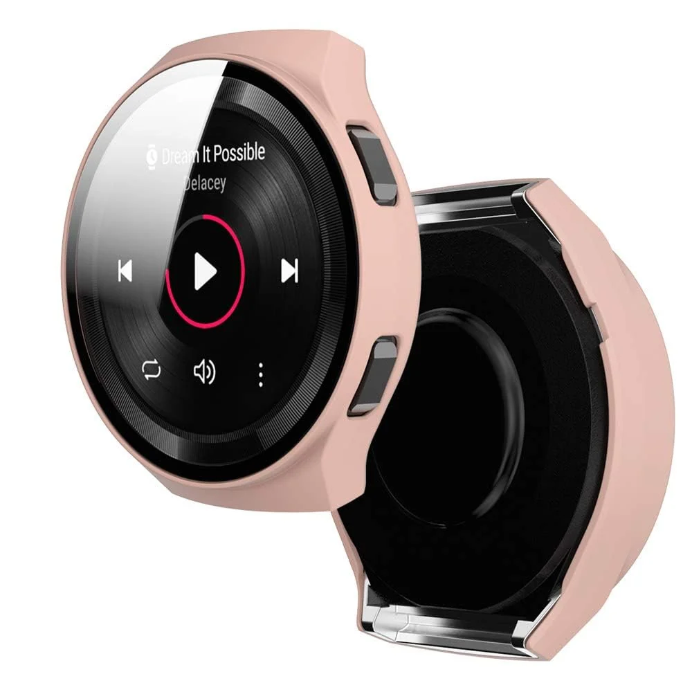 DL3 Mobilak Protective Case Compatible with Huawei Watch GT 2e 9H Hardness PC Case Bumper Full Slim Protective Cover with Tempered Glass For Huawei GT2e - Pink