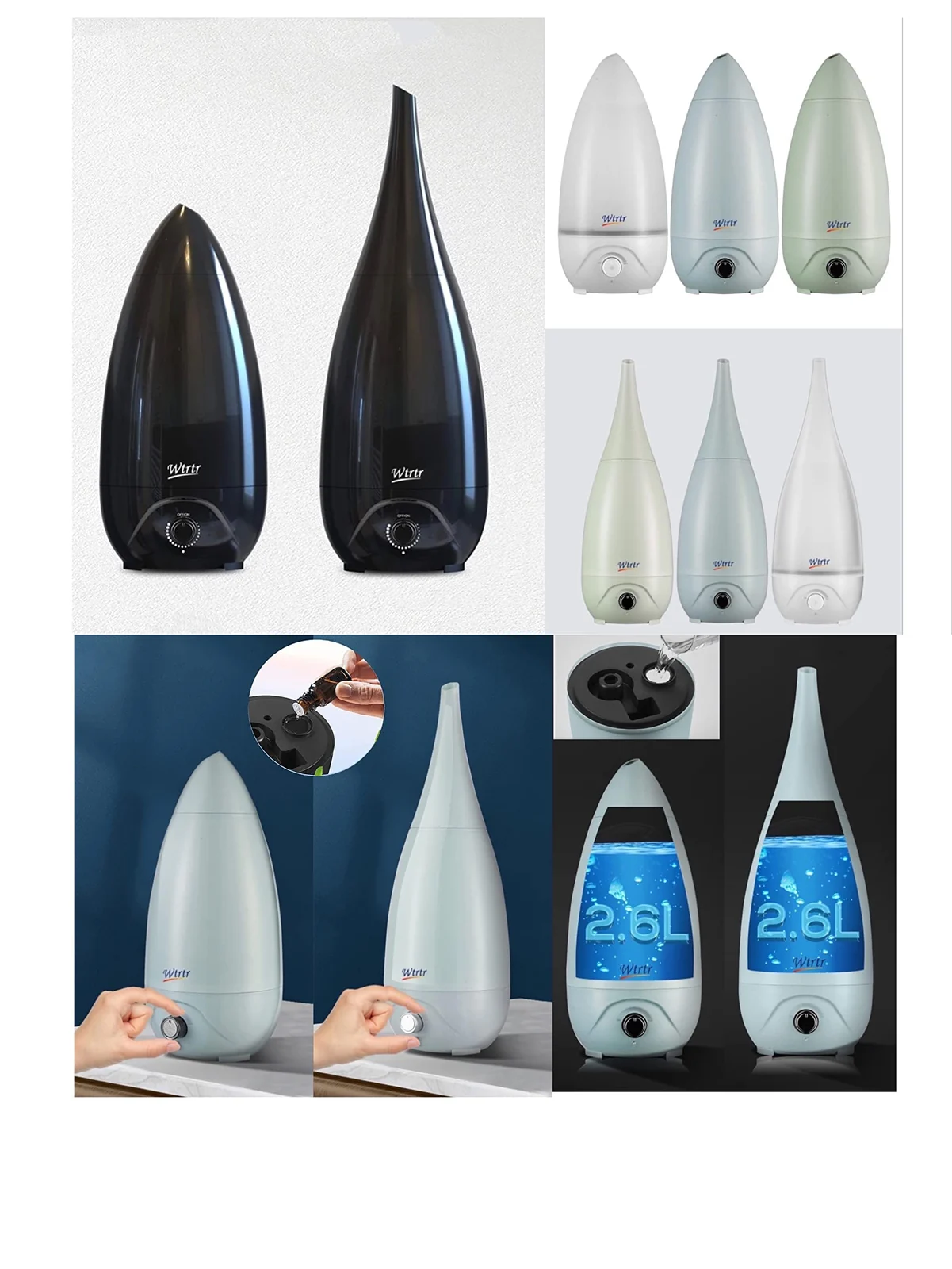Mobigon 2.6 Litres Humidifier for Room, Cool Mist Ultrasonic Humidifier/Essential Oil Diffuser, Super Quiet 360°Nozzle, Colorful Change, Auto Shut Off&UV Light&, Lasts Up to 24 Hours - B. White