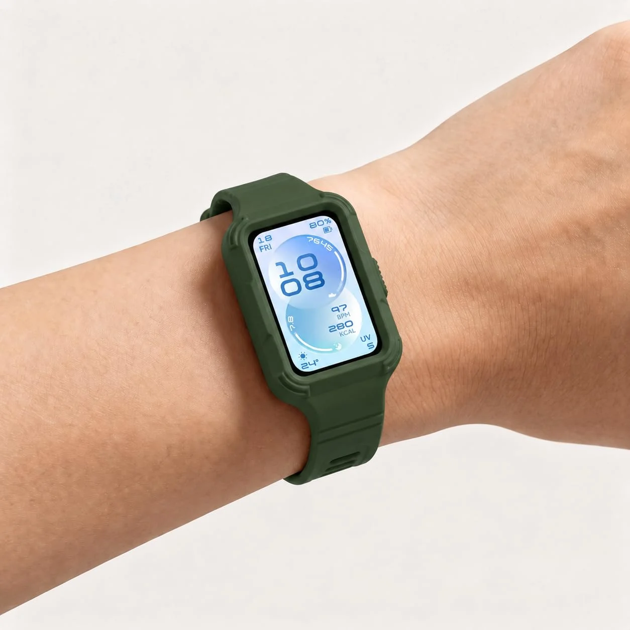 MOBIGON Rugged Silicone Strap with Bumper Case for Huawei Band 11, Green