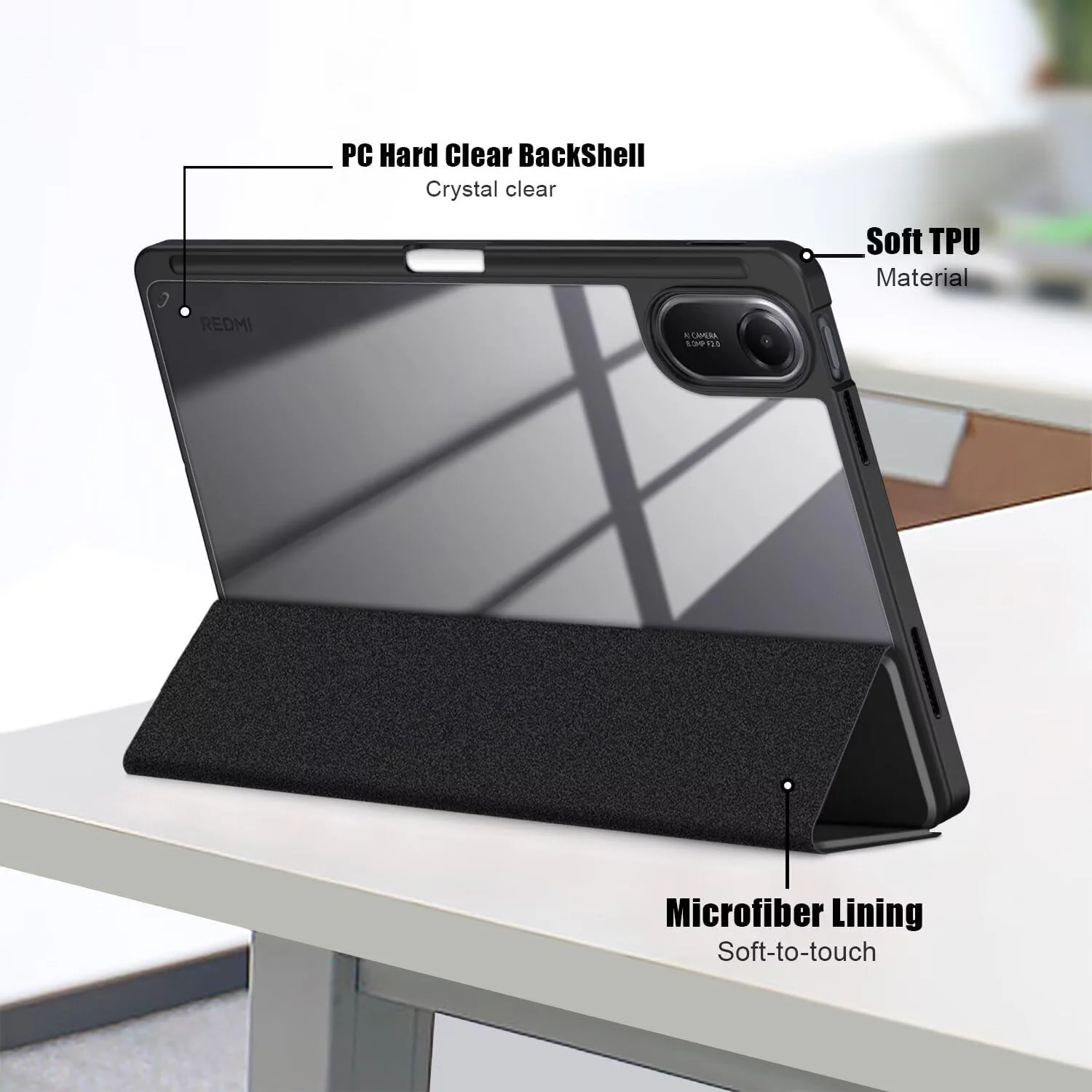 DL3 Mobilak Case for Huawei MatePad 11.5 2023 & 2024 Released 11.5 inch with Built-in Pencil Holder, Clear Transparent PC Back, Shockproof Tri-Fold Stand Tablet Cover, Auto Wake/Sleep - Black