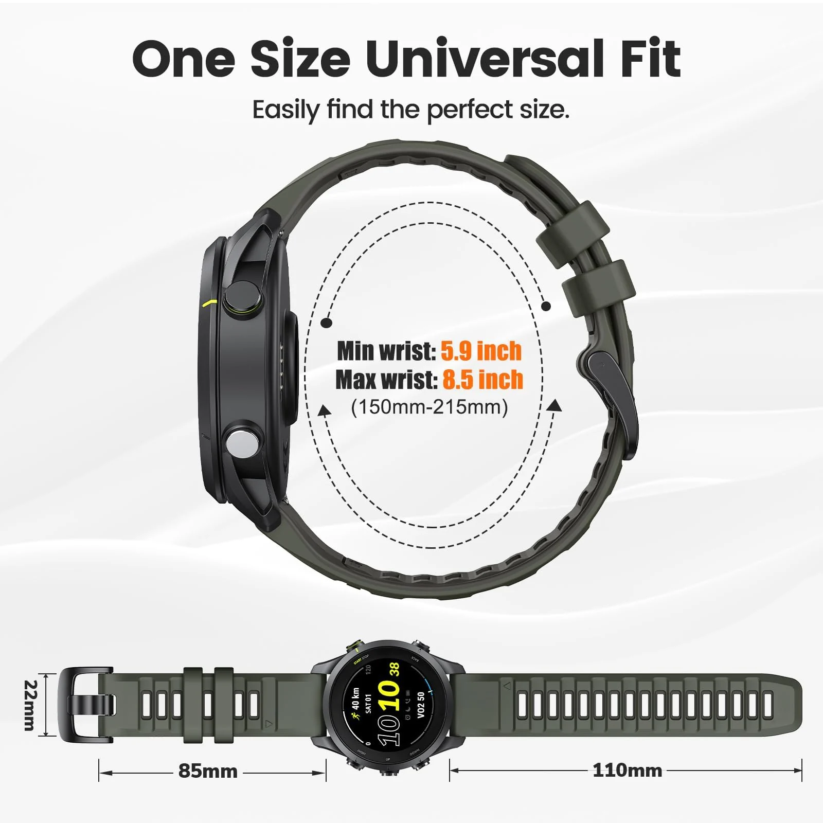 DL3 Mobilak Silicone Sport Band 22MM Strap For Xiaomi Redmi Watch 5 Active/5 Lite/Samsung Galaxy Watch 46mm/Watch 3 45mm/Gear S3/Huawei watch GT5 GT4 GT3 GT2 GT 46MM/GT2E/GT3 Pro/GT 5 Pro/Amazfit GTR4 - Green/dark Gray