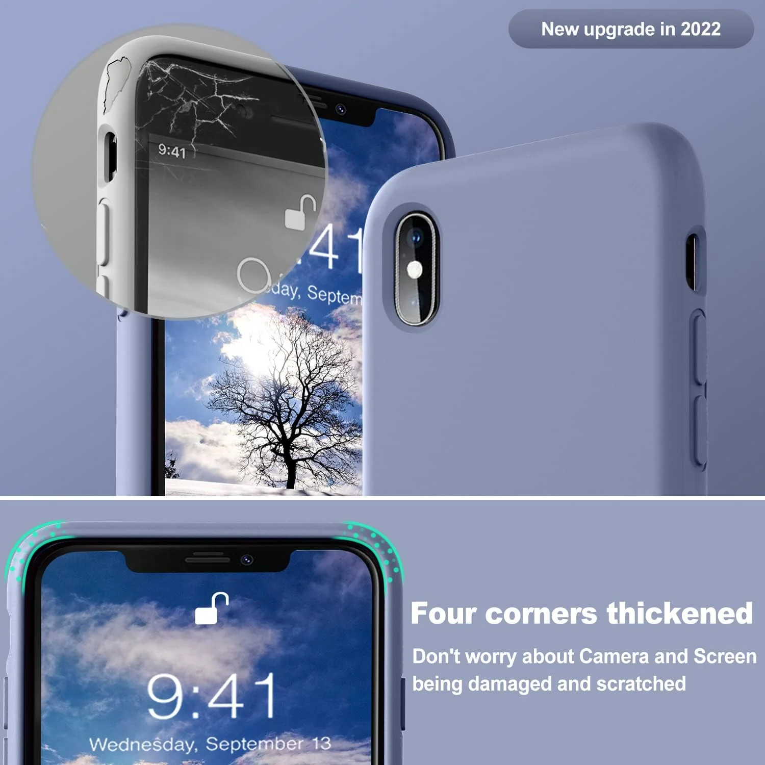DL3 Mobilak Liquid Silicone Protective Case for iPhone X / iPhone XS with Camera Protection and Microfiber Lining - Lavender Grey