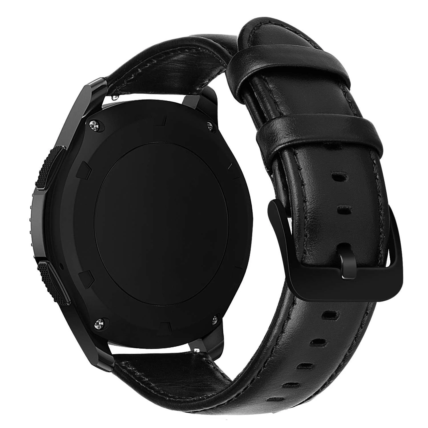 DL3 Mobilak Leather Band 20MM Strap For Samsung Gear Sport/Watch 4/Watch 5/5 Pro /S2 classic/active 2 40mm 44mm/Amazfit GTS 3/ GTS 4/4 Mini/Bip 3/Pro/GTS 2 mini/GTS 2e/Bip U/UPro - Black
