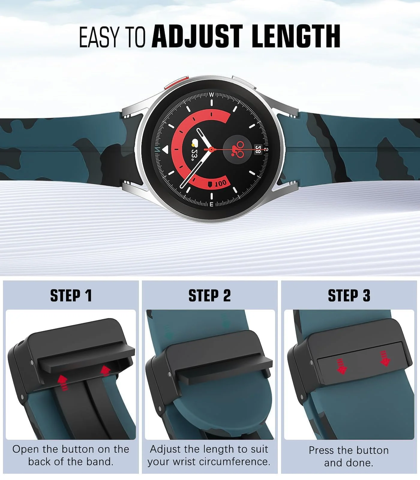 DL3 Mobilak Strap Compatible with Samsung Galaxy Watch 7 FE 6 5 4 Strap 40mm 44mm/Watch 6 Classic 43mm 47mm/5 Pro 45mm/4 Classic 42mm 46mm, No Gap Magnetic Clasp Silicone Band - Camouflage Pine Green