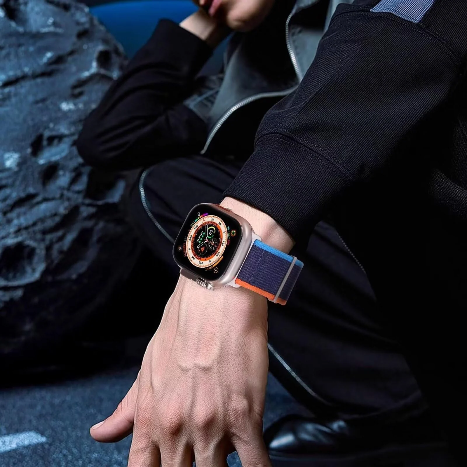 DL3 Mobilak Trail Loop Strap for Apple Watch Ultra Band 49mm 45mm 44mm 42mm iWatch Ultra Band Men Women, Rugged Sport Strap Soft Nylon Wristband for iWatch Ultra 2 Bands Series 9 8 7 6 5 4 3 2 1 SE - Navy Blue