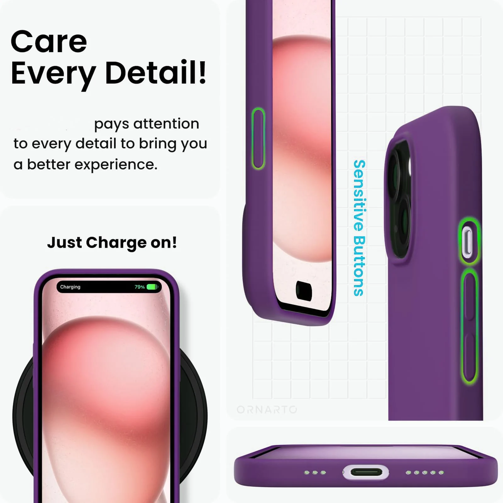 DL3 Mobilak Liquid Silicone Protective Case for iPhone 15 with Camera Protection and Microfiber Lining - Violet